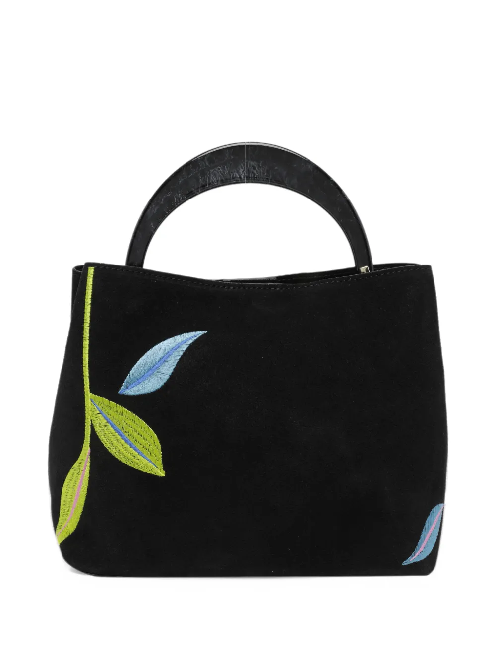 MY BEST BAG Ingrid floral-embroidered suede tote bag Zwart