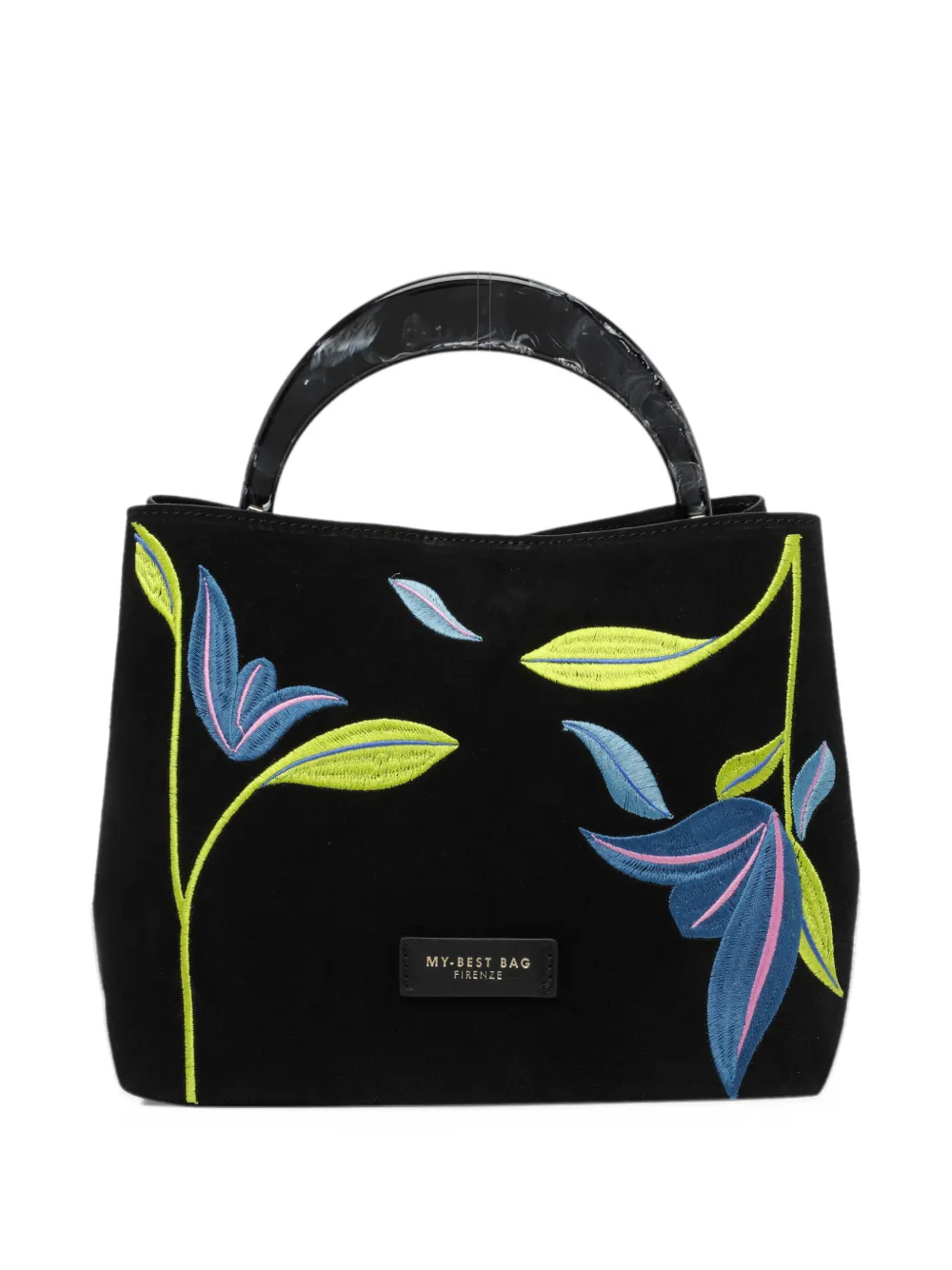 MY BEST BAG Ingrid floral-embroidered suede tote bag Zwart
