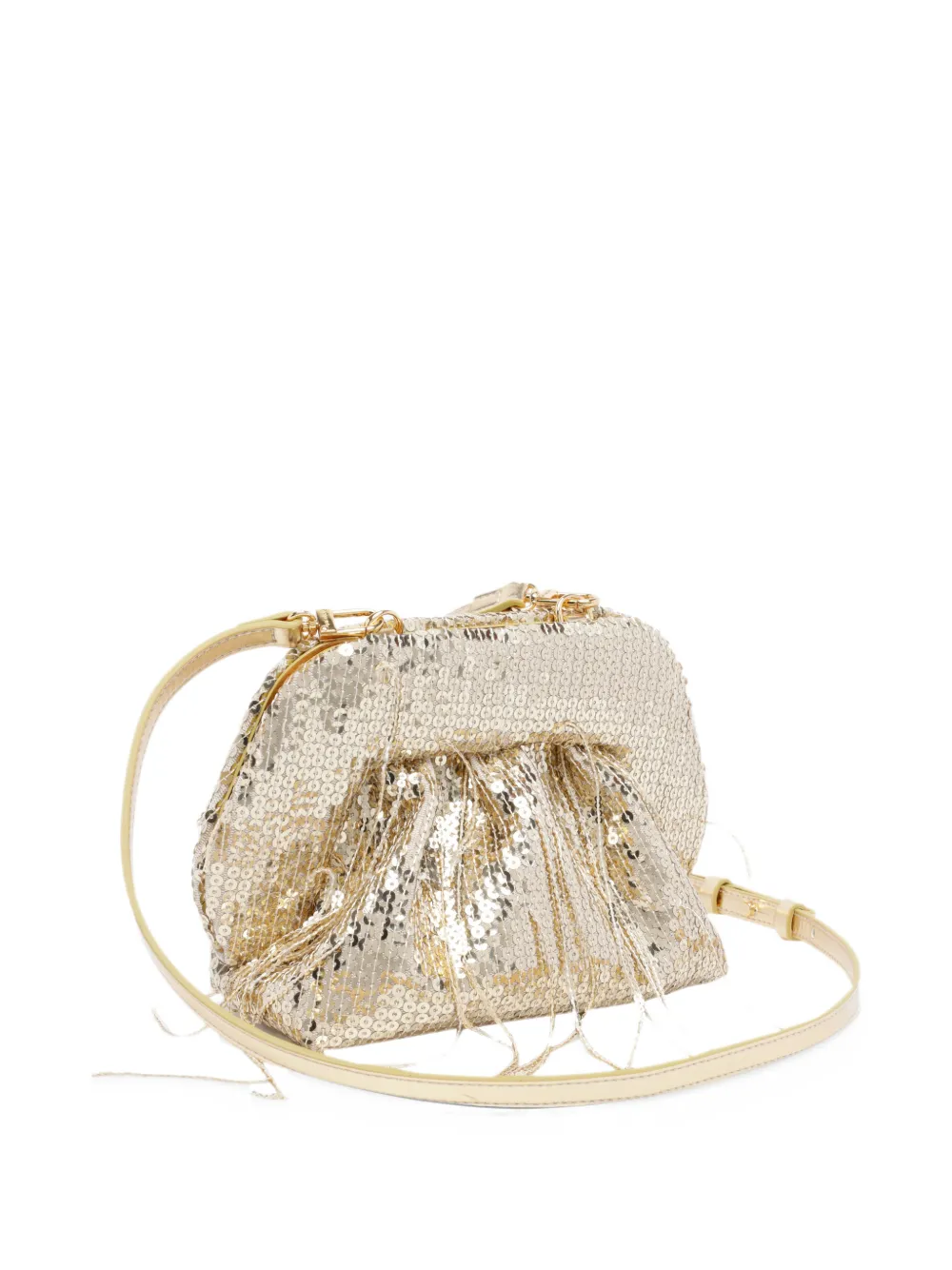 Themoirè Bios fringe sequin clutch bag Goud