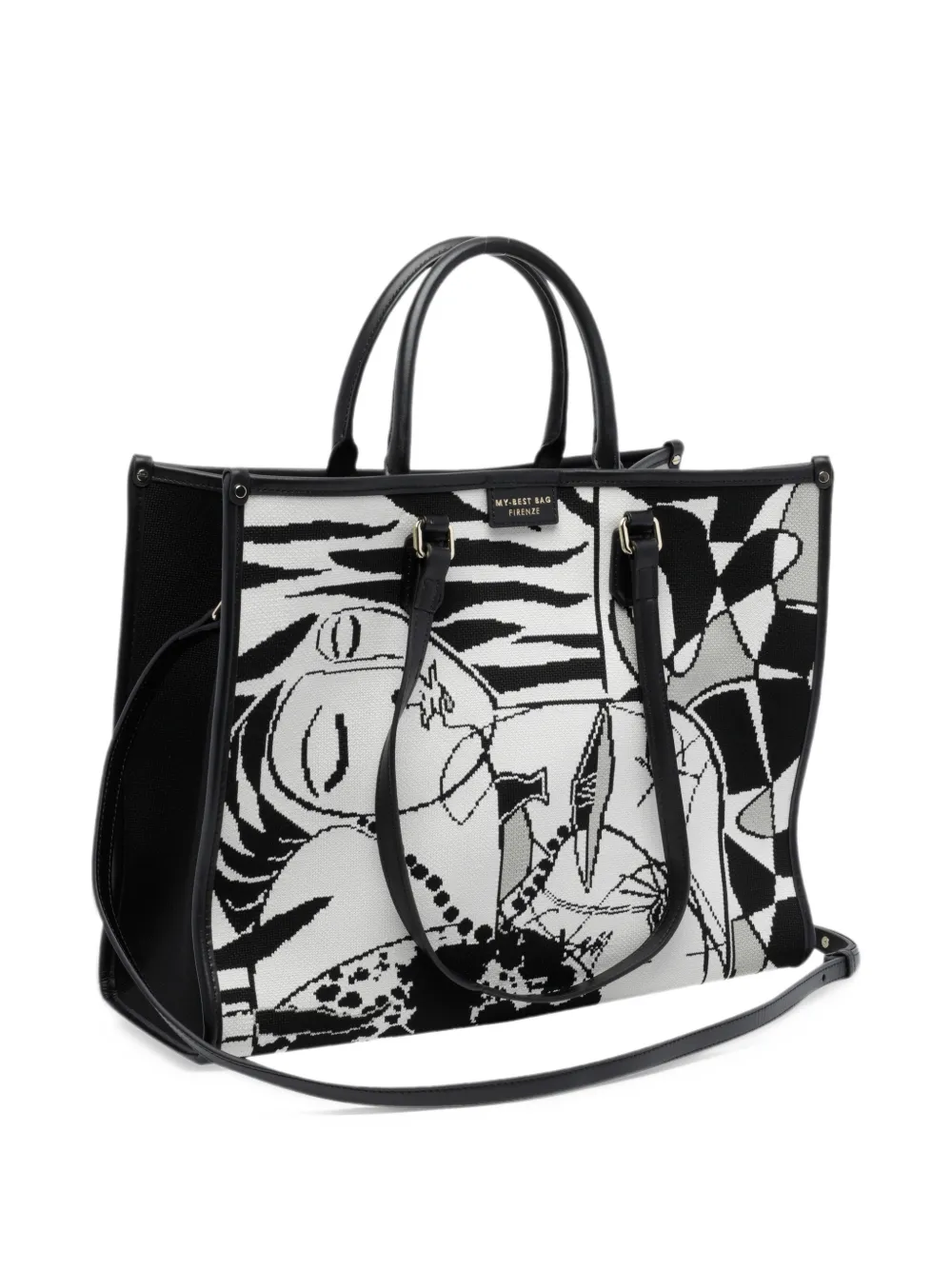 MY BEST BAG Atena Guernica leather-trim tote bag Wit