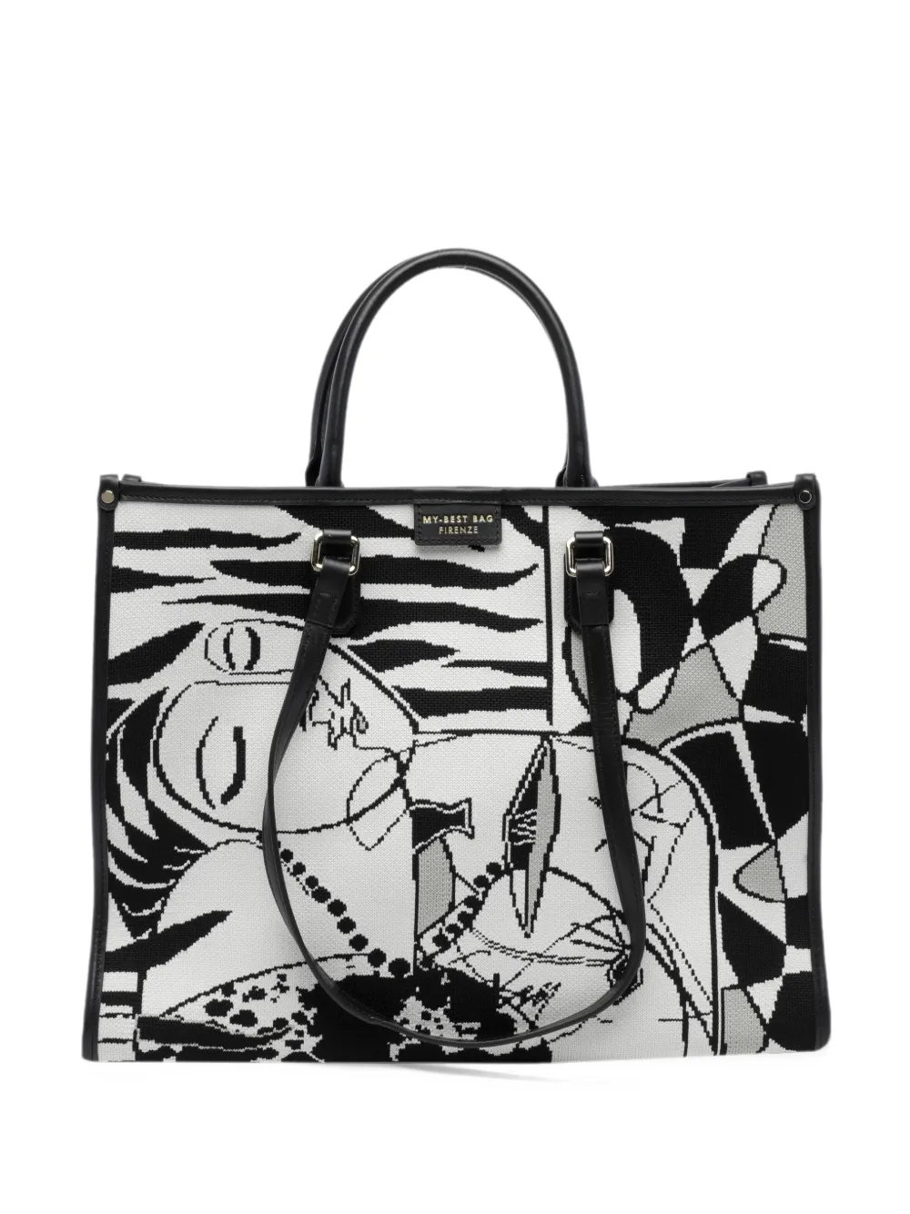 MY BEST BAG Atena Guernica leather-trim tote bag Wit