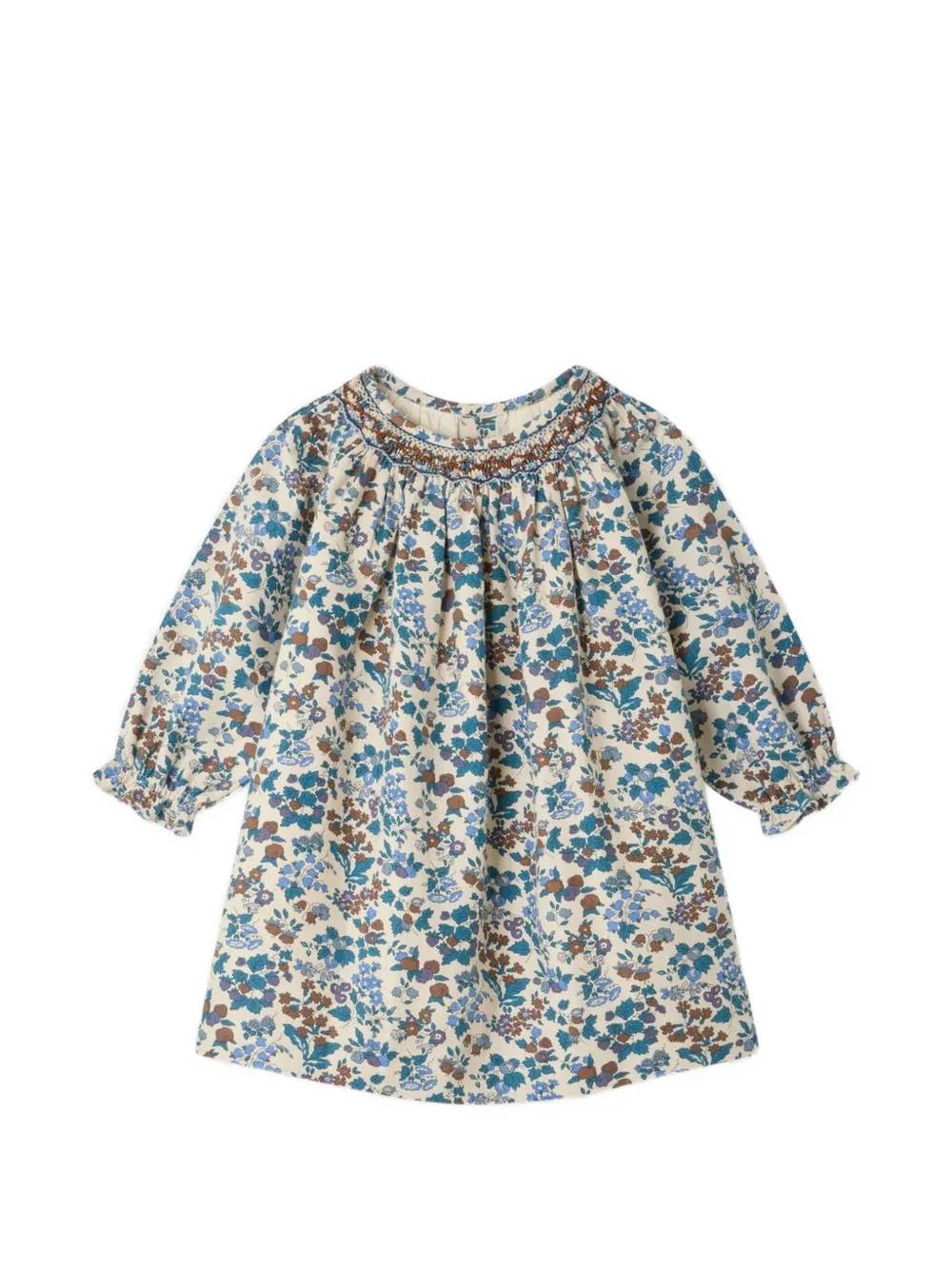 Bonpoint Griottine floral-print smocked dress Beige