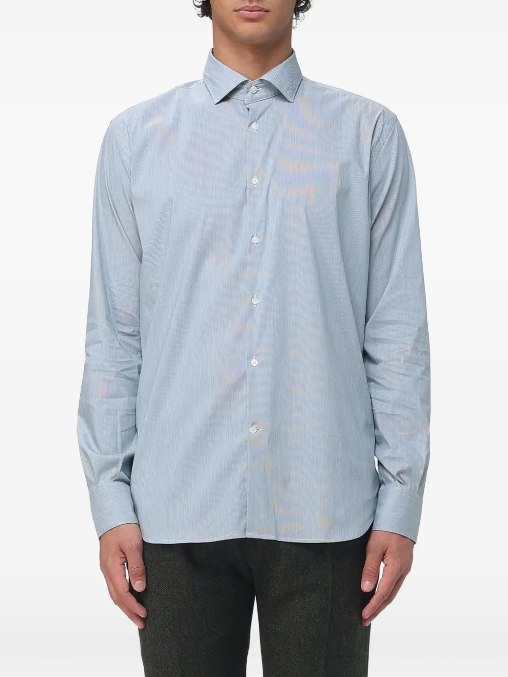 BROOKSFIELD striped long-sleeve cotton shirt - Blu