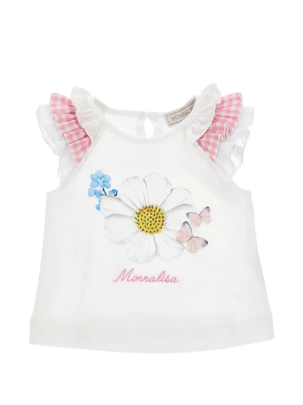 Monnalisa floral-print ruffled T-shirt - Bianco