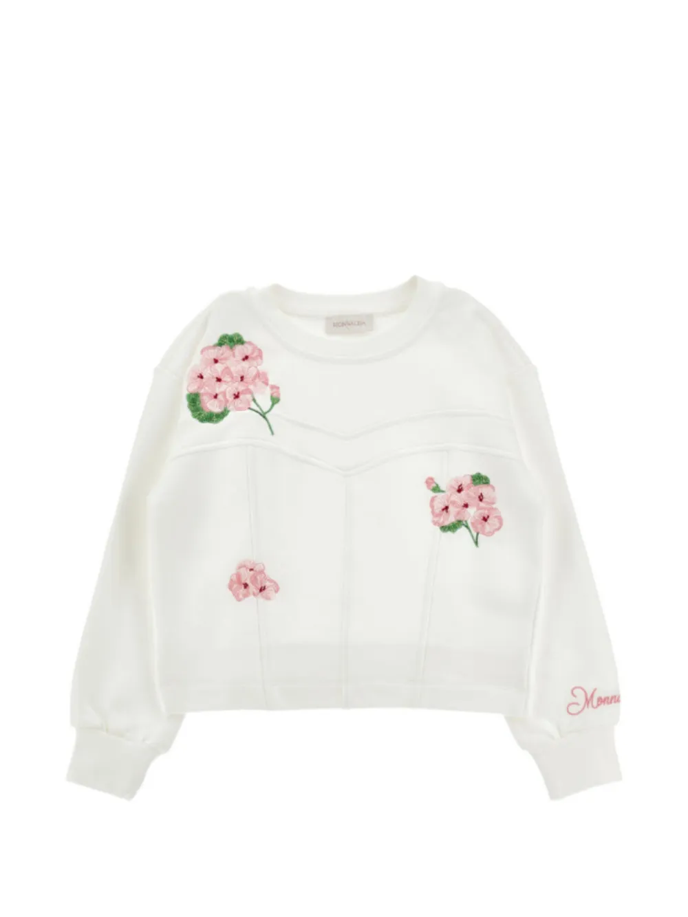 Monnalisa floral-embroidered panelled sweatshirt Wit