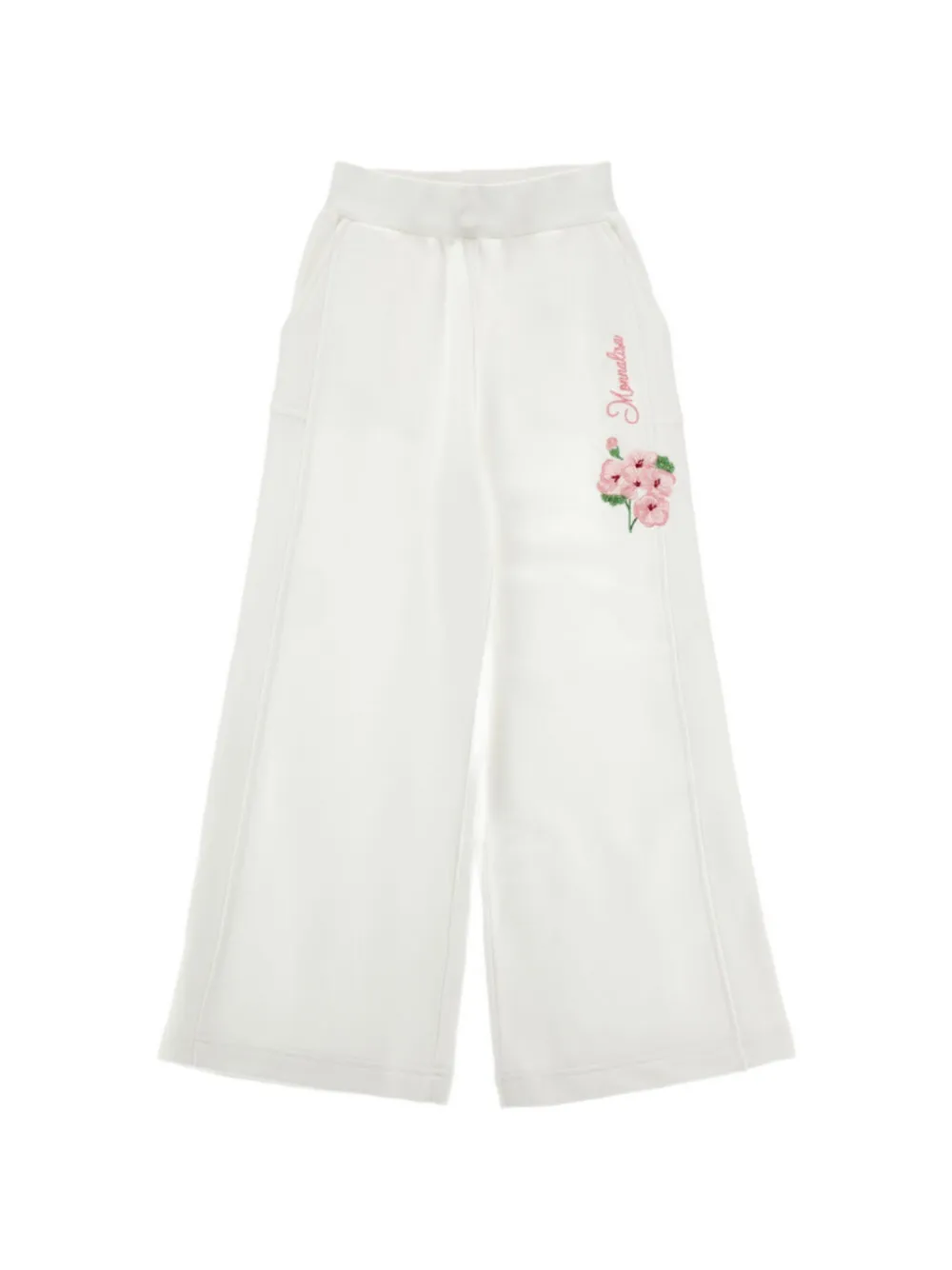 Monnalisa embroidered logo-print trousers - Bianco