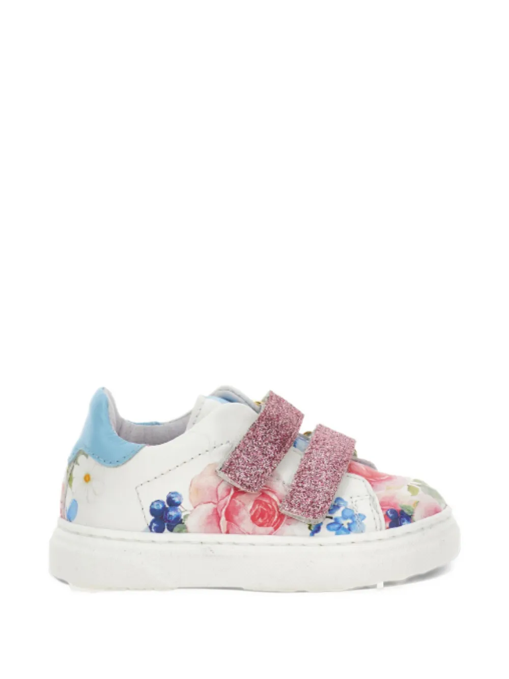 Monnalisa floral-print glitter-strap sneakers - Bianco