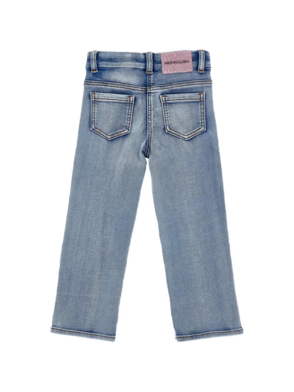 Monnalisa floral-embroidered ruffled jeans Blauw