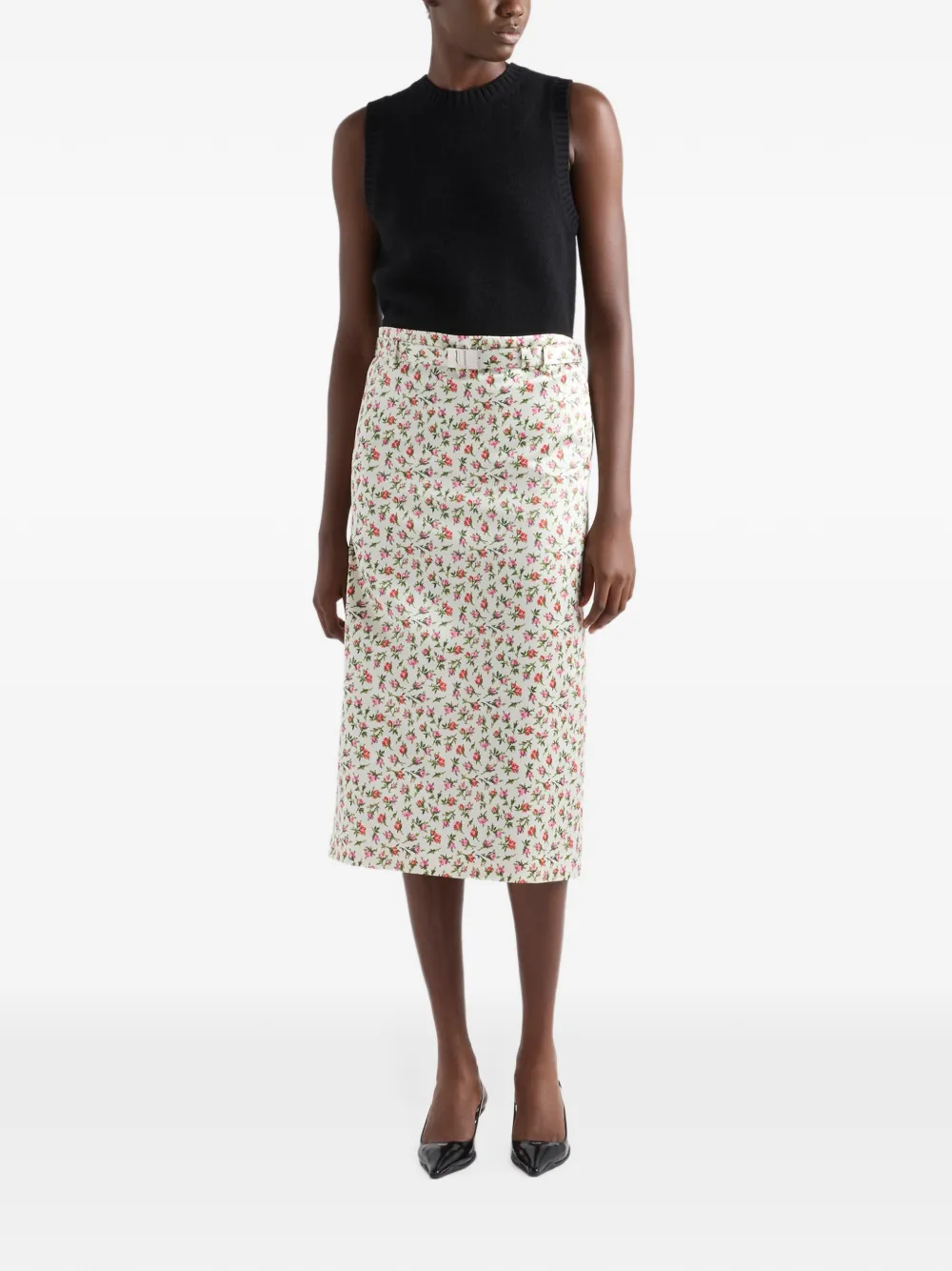 Prada printed silk duchesse midi skirt Beige