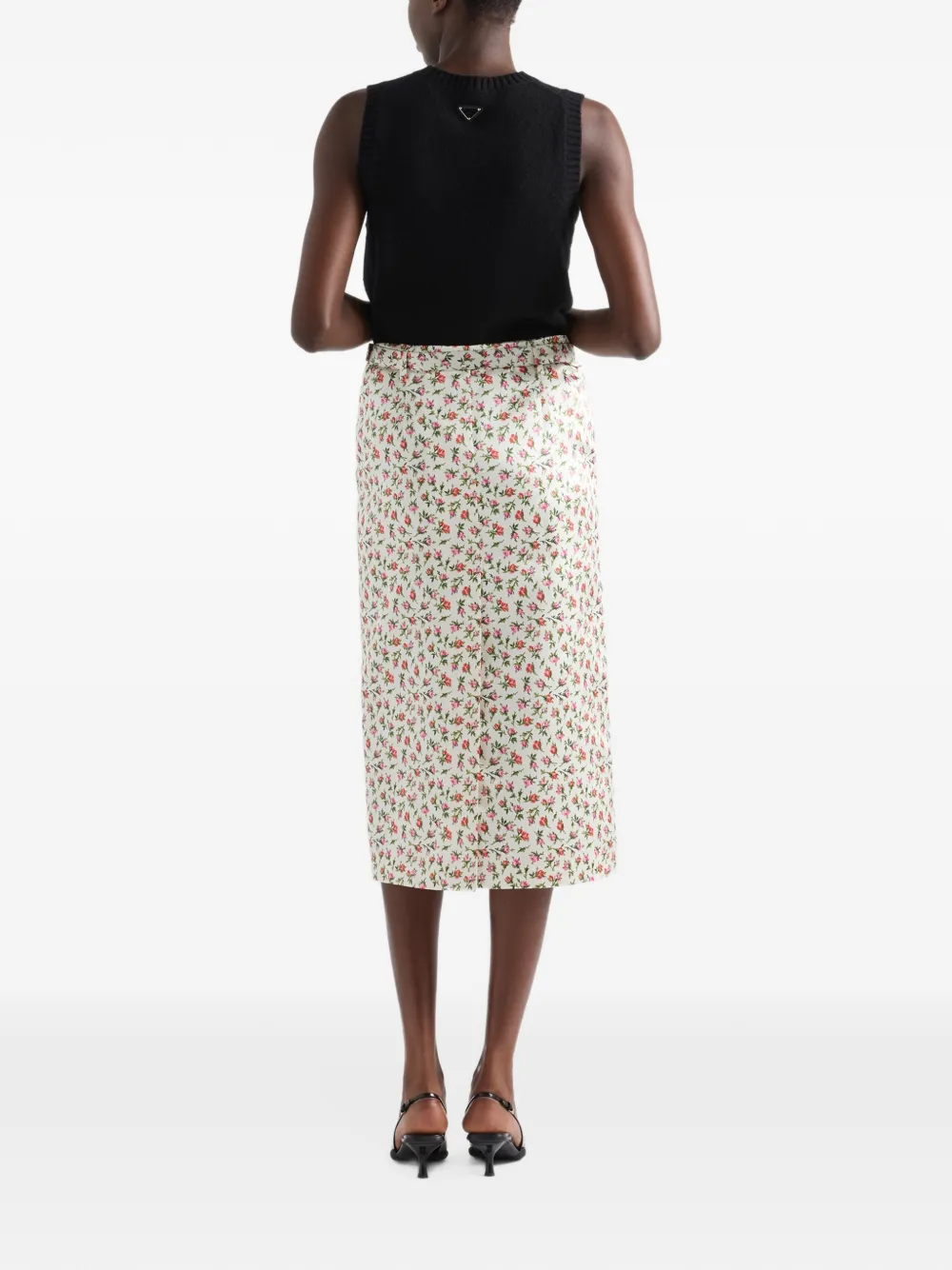 Prada printed silk duchesse midi skirt Beige