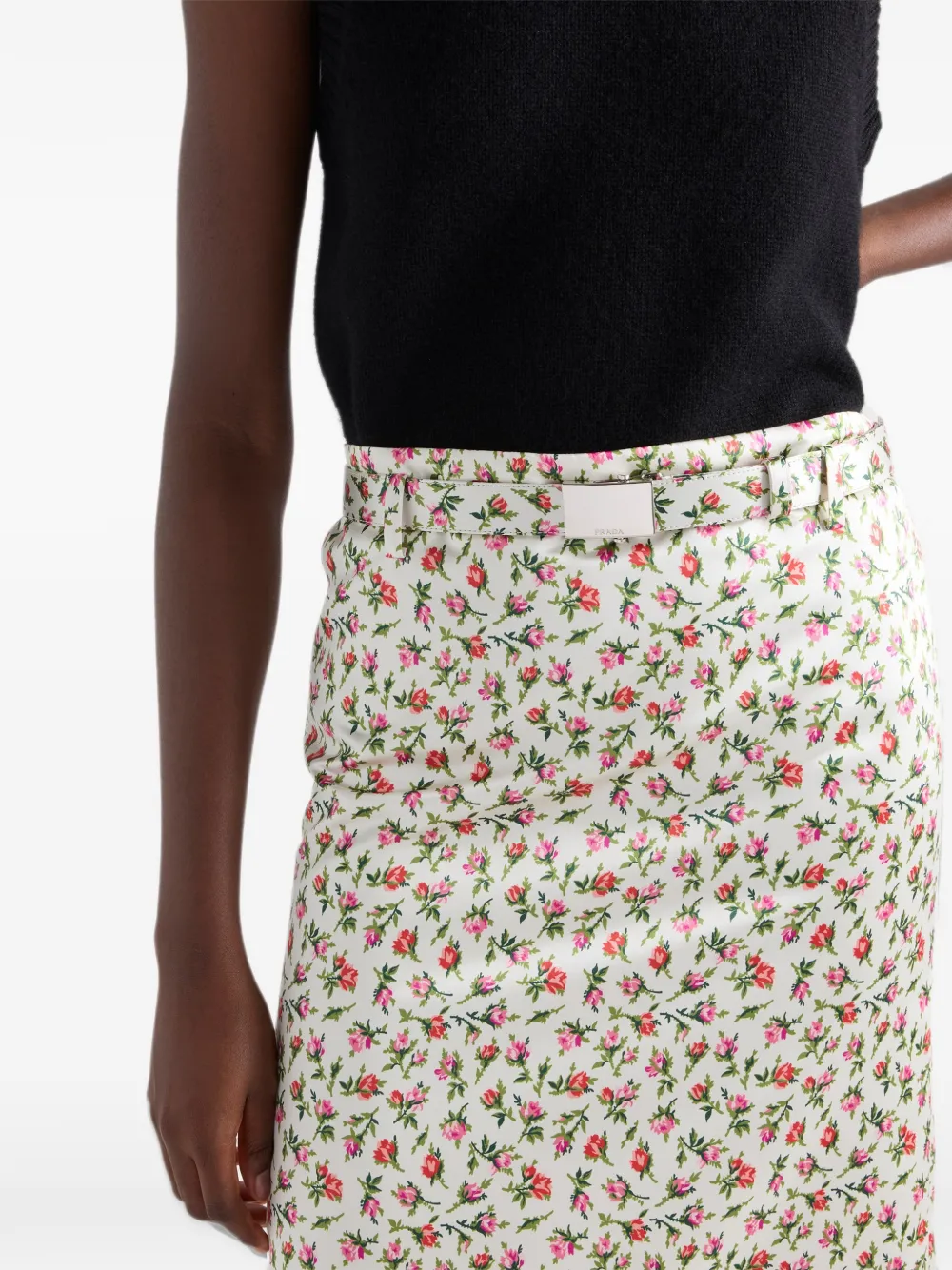 Prada printed silk duchesse midi skirt Beige