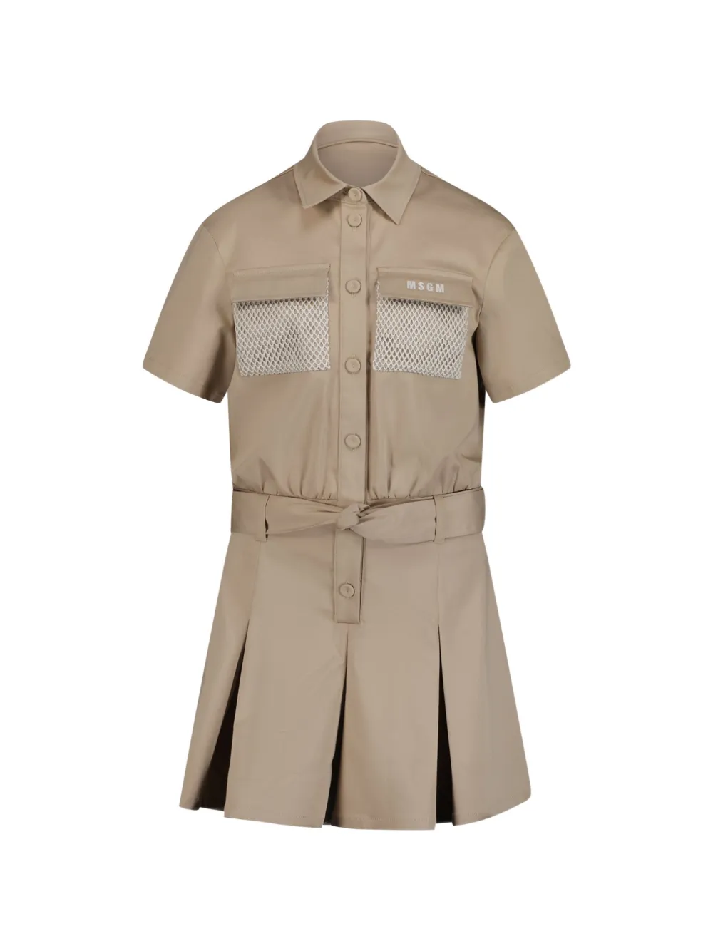 MSGM Kids belted mesh-pocket jumpsuit Beige