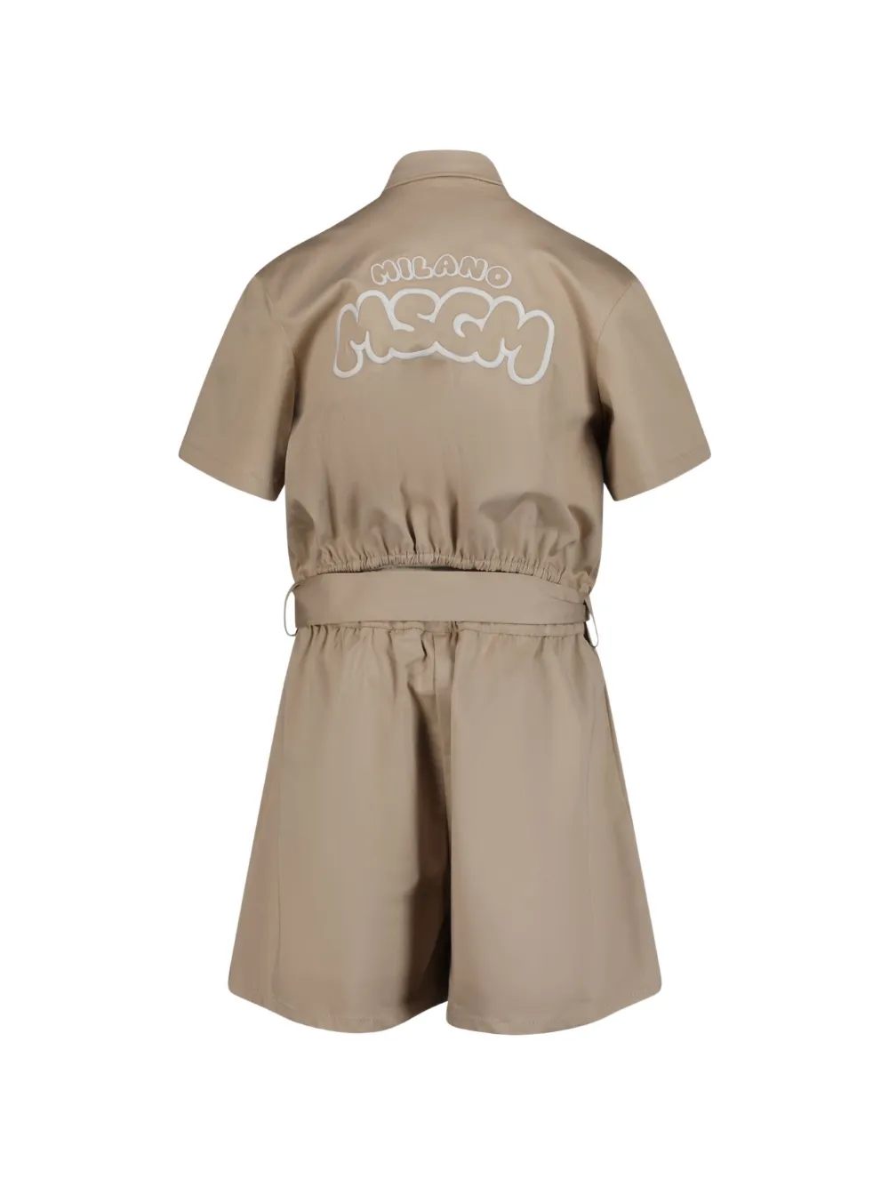 MSGM Kids belted mesh-pocket jumpsuit Beige