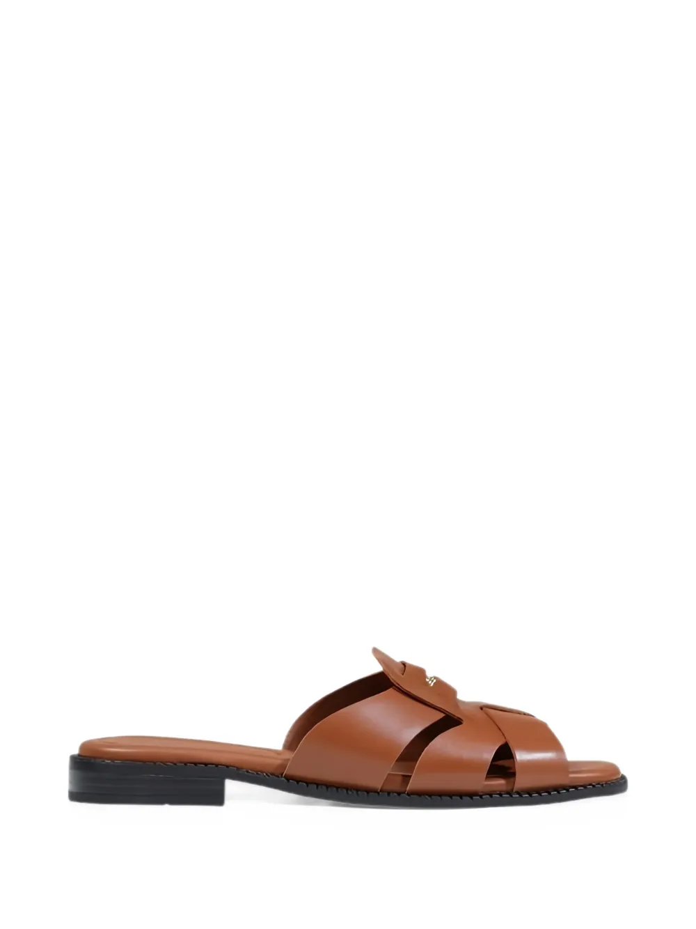 Tommy Hilfiger logo-plaque leather flat sandals - Marron