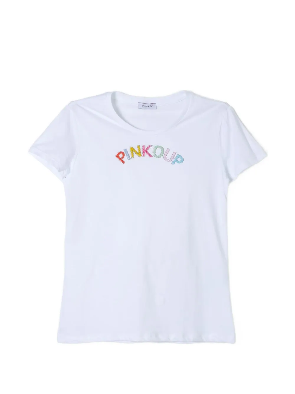 Pinko Kids logo-embroidered rhinestone-embellished T-shirt Wit