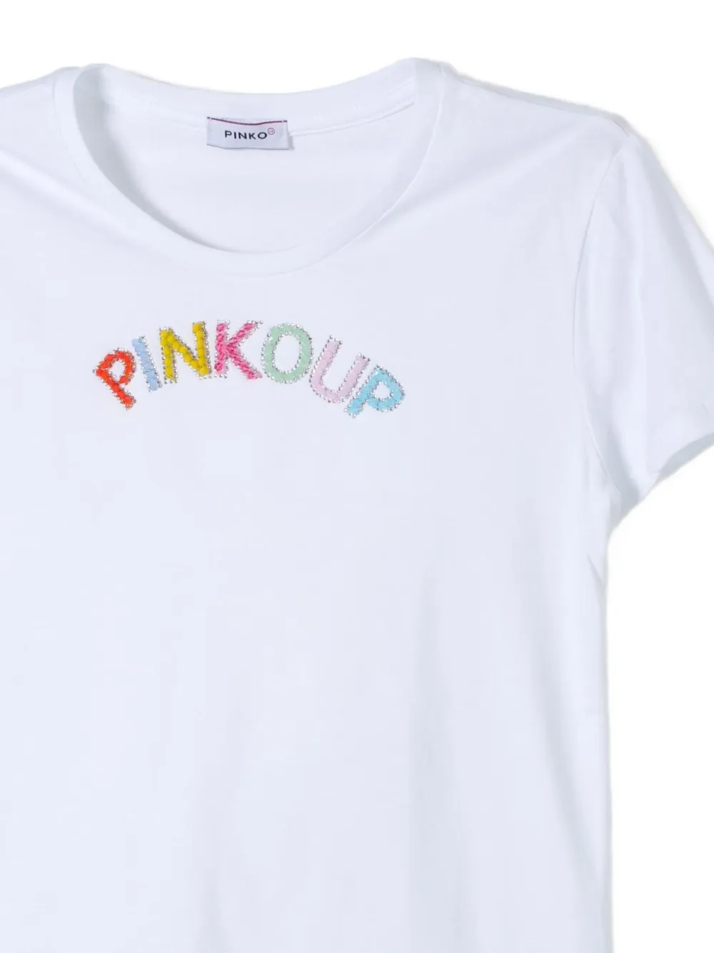 Pinko Kids logo-embroidered rhinestone-embellished T-shirt Wit