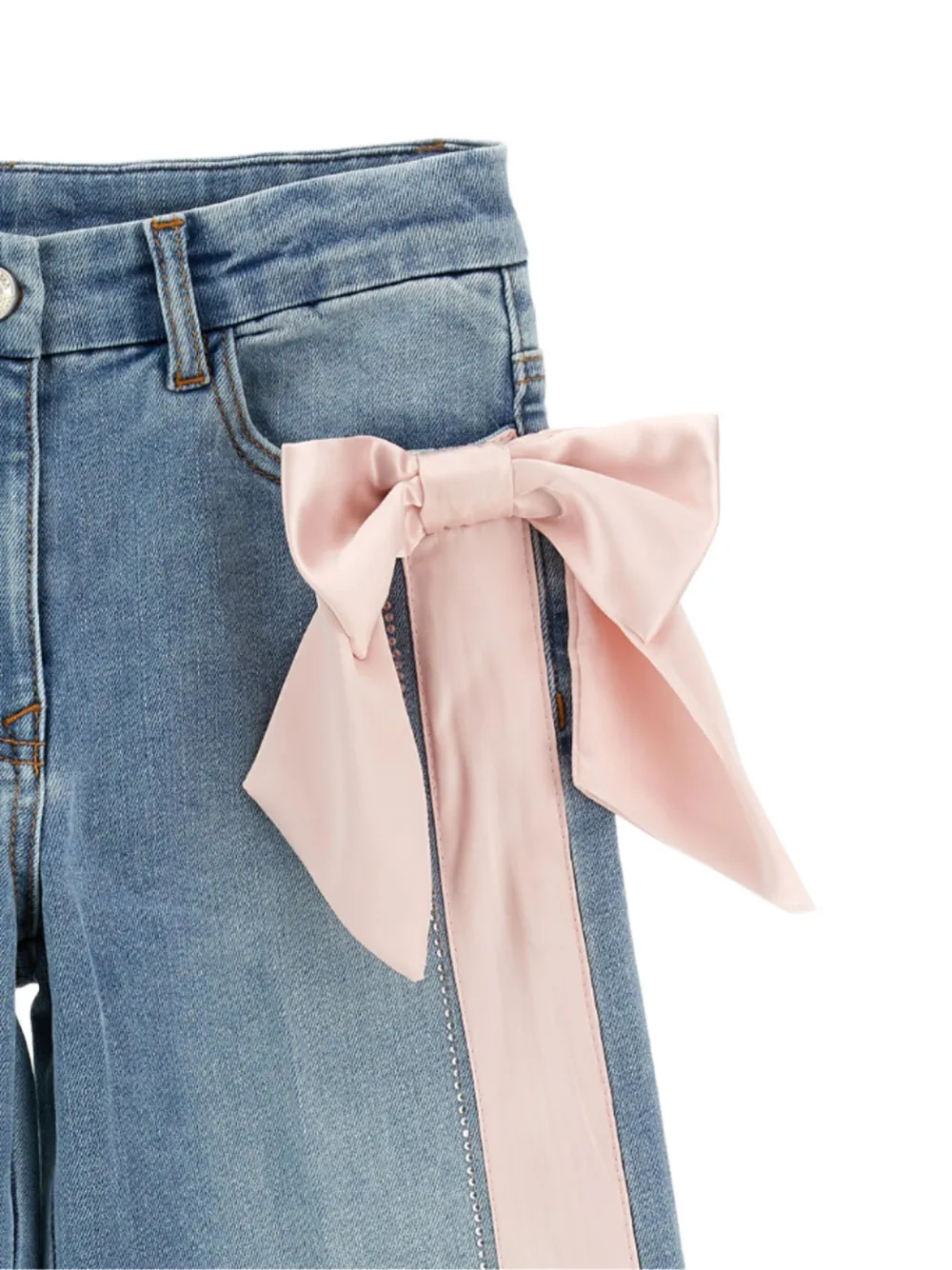 Monnalisa bow-detail side-stripe jeans Blauw