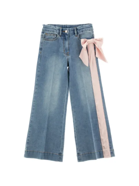 Monnalisa bow-detail side-stripe jeans