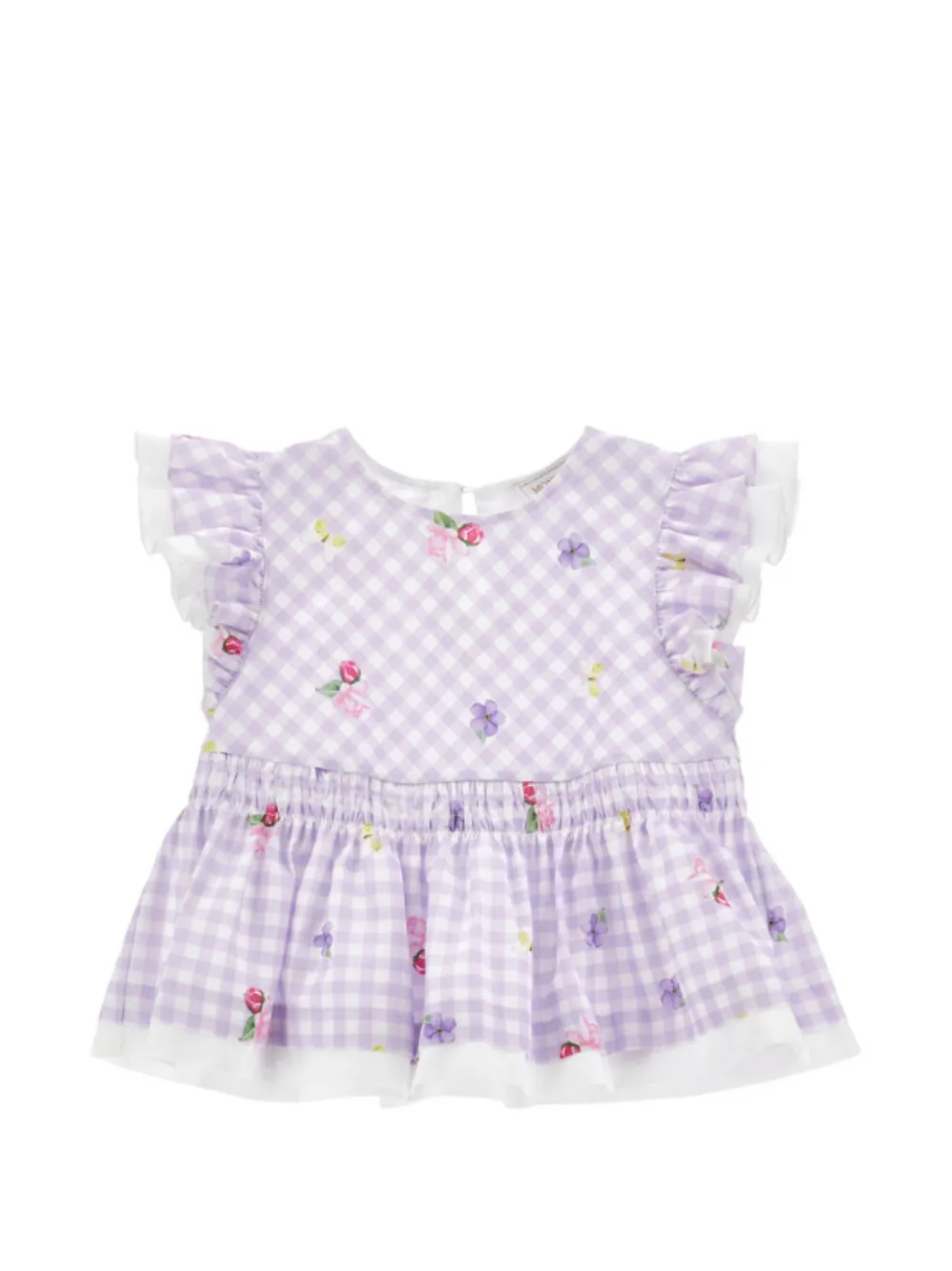 Monnalisa floral-print gingham top Paars