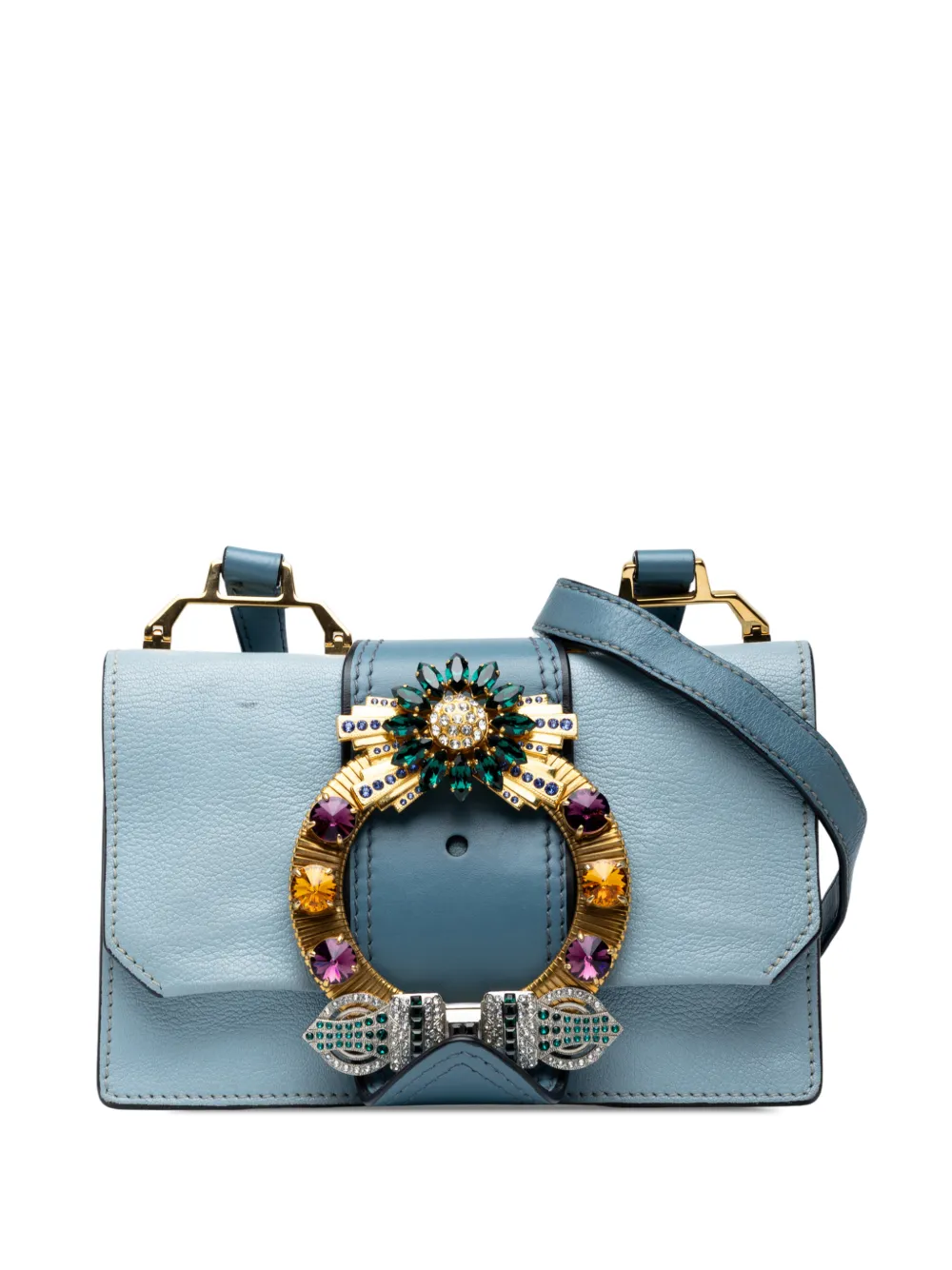 Miu Miu Pre-Owned 2010-2026 Goatskin Madras Soft Calf Crystal Embellished crossbody bag - Blu