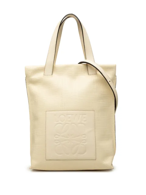 Loewe Pre-Owned 2000-2026 Linen Embossed Calfskin Anagram Shopper Tote satchel