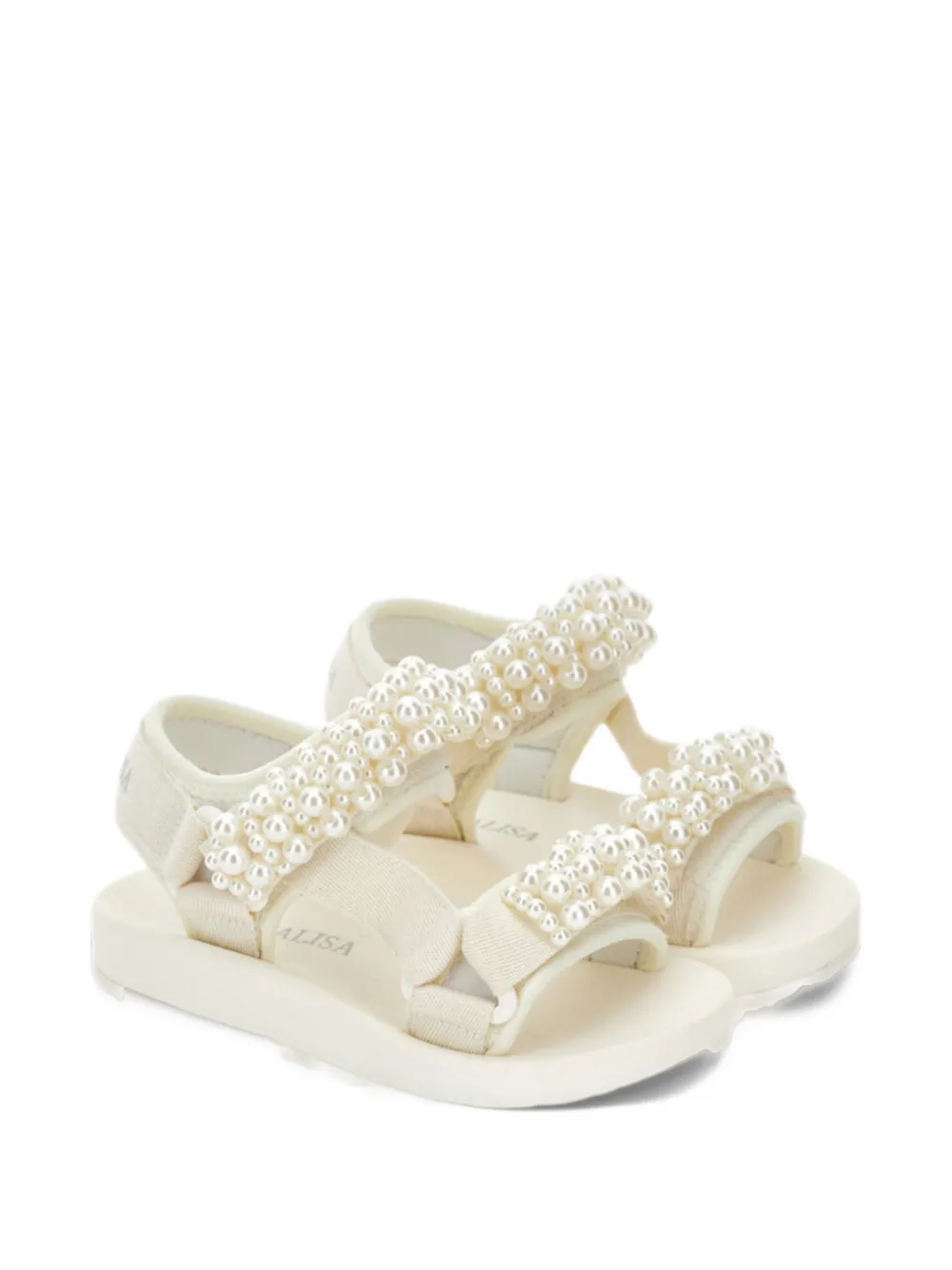 Monnalisa faux-pearl embellished touch-strap sandals - Toni neutri