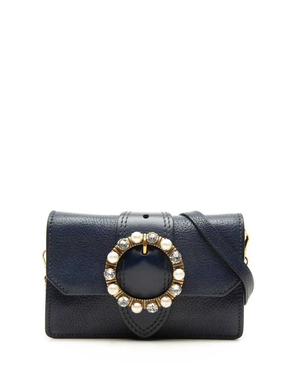Miu Miu Pre-Owned 2010-2026 Goatskin Madras Soft Calf Crystal Embellished crossbody bag - Blu