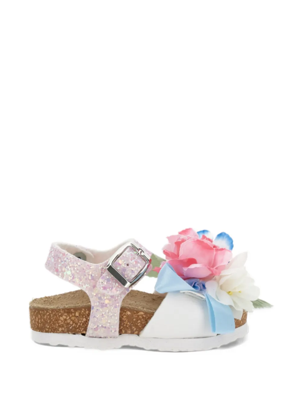 Monnalisa glitter-effect floral-appliqué sandals - White