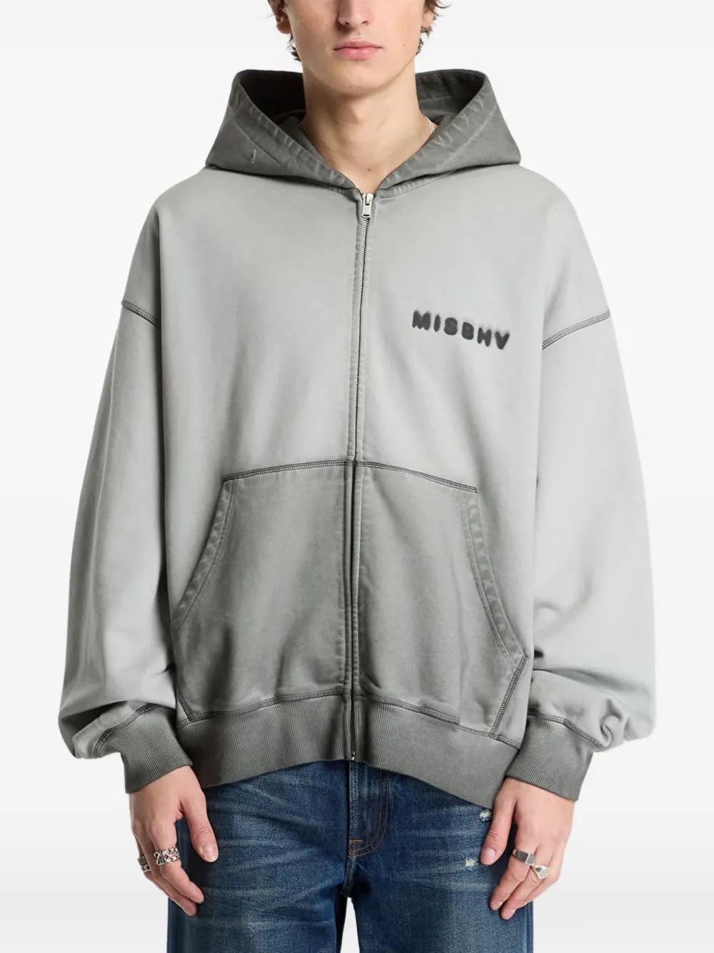 MISBHV Community logo-print zip-up hoodie Grijs