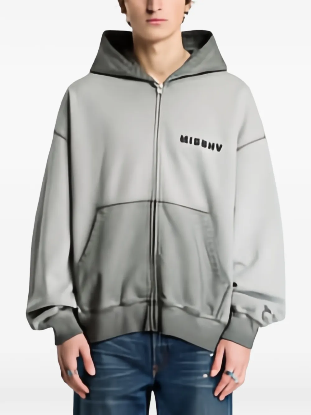 MISBHV Community logo-print zip-up hoodie Grijs