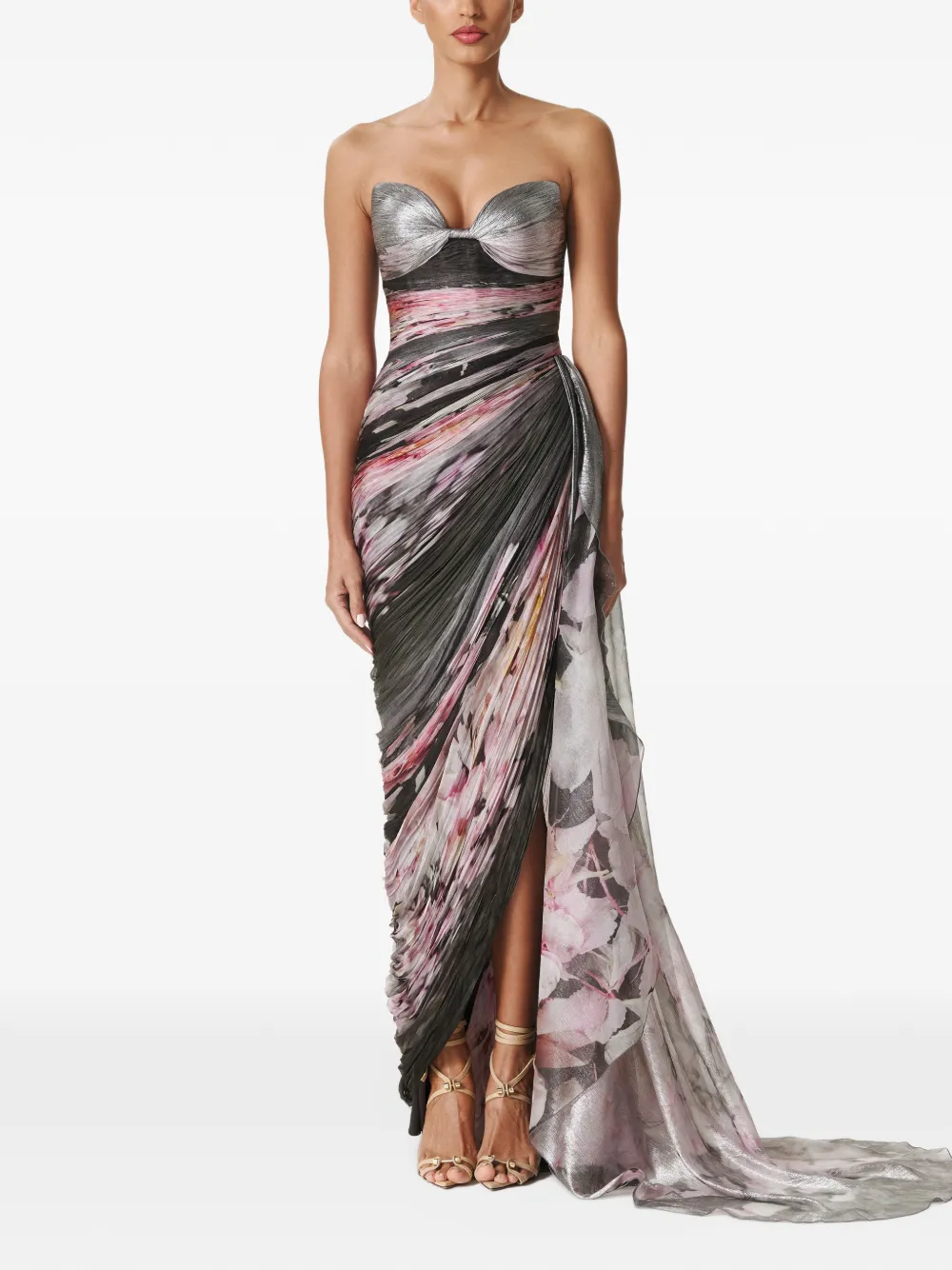 Iris Serban Cynthia floral-print strapless gown - Black