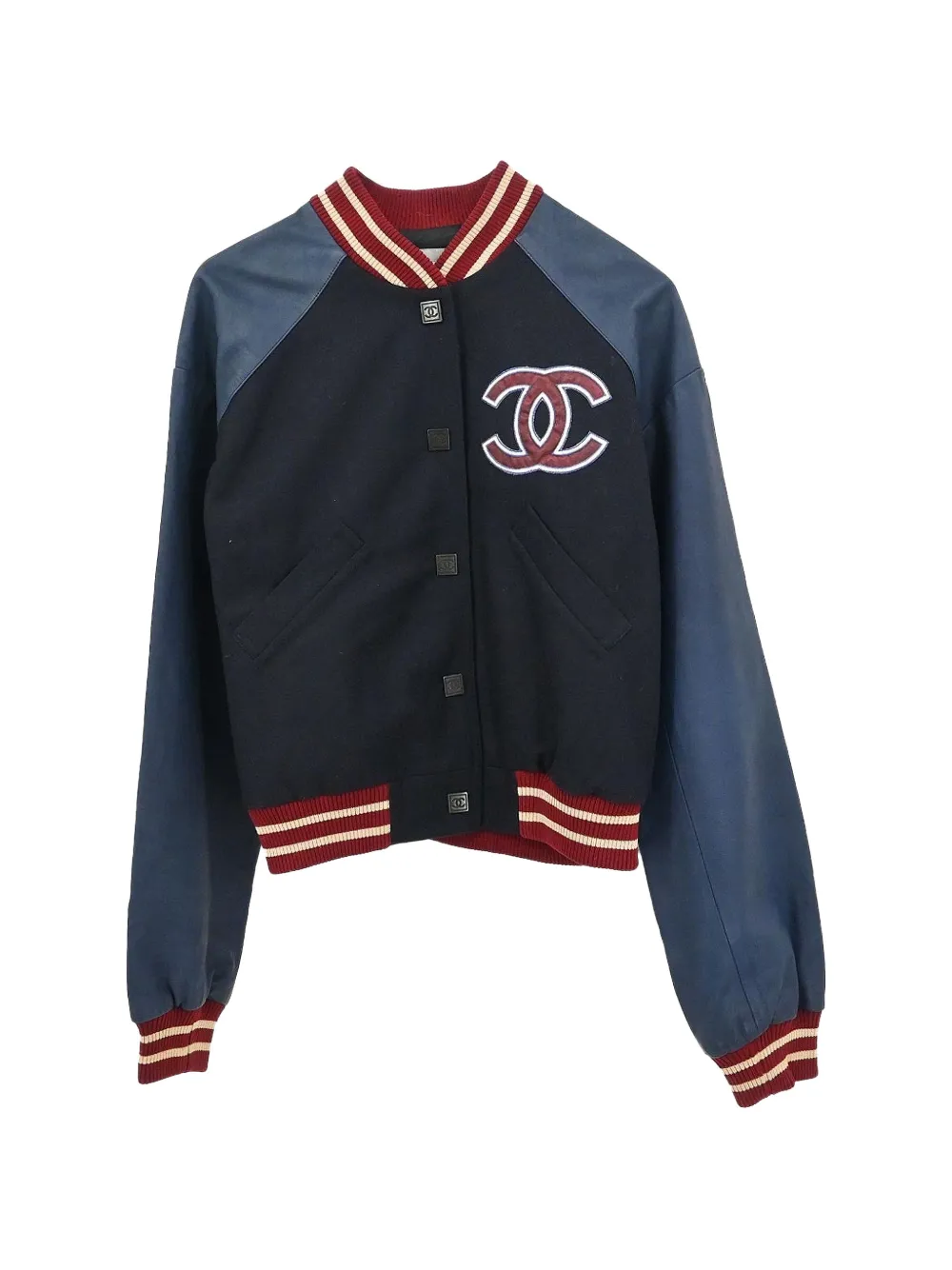 Pre-owned Chanel 2004 Sport Line Interlocking Cc Bomber Jacket In Blue