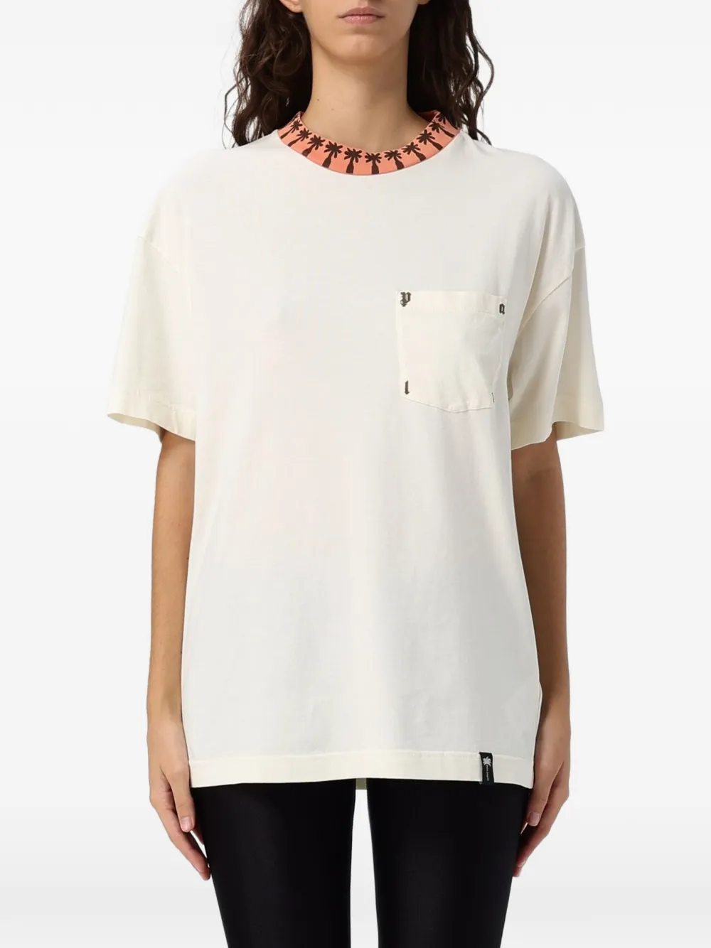Palm Angels T-shirt met borstzak en kraag met palmboom-print Wit
