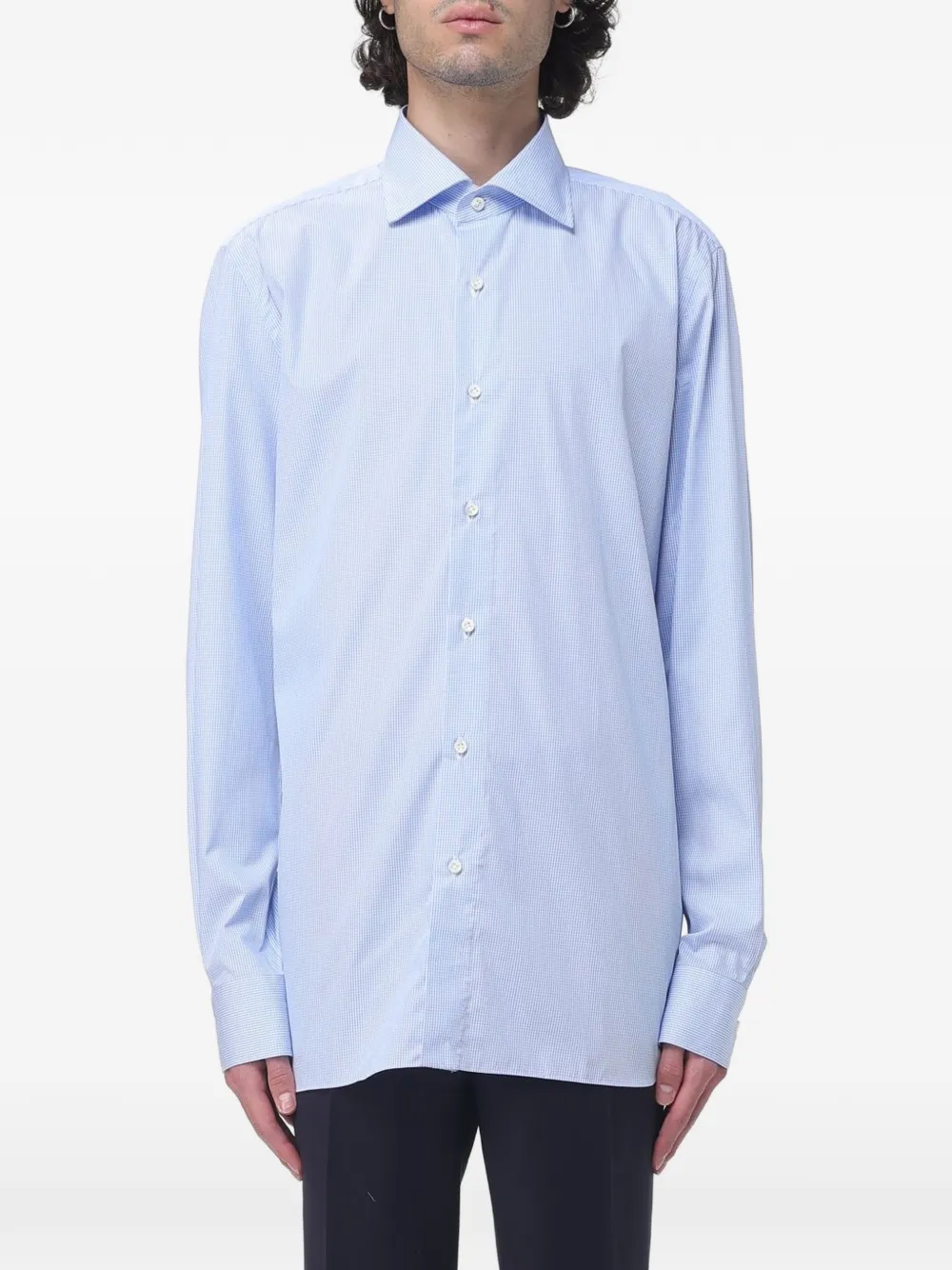 Luigi Borrelli micro-check cotton shirt - Blue