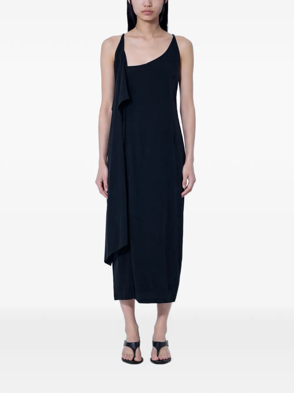 Yohji Yamamoto asymmetric draped maxi dress - Nero