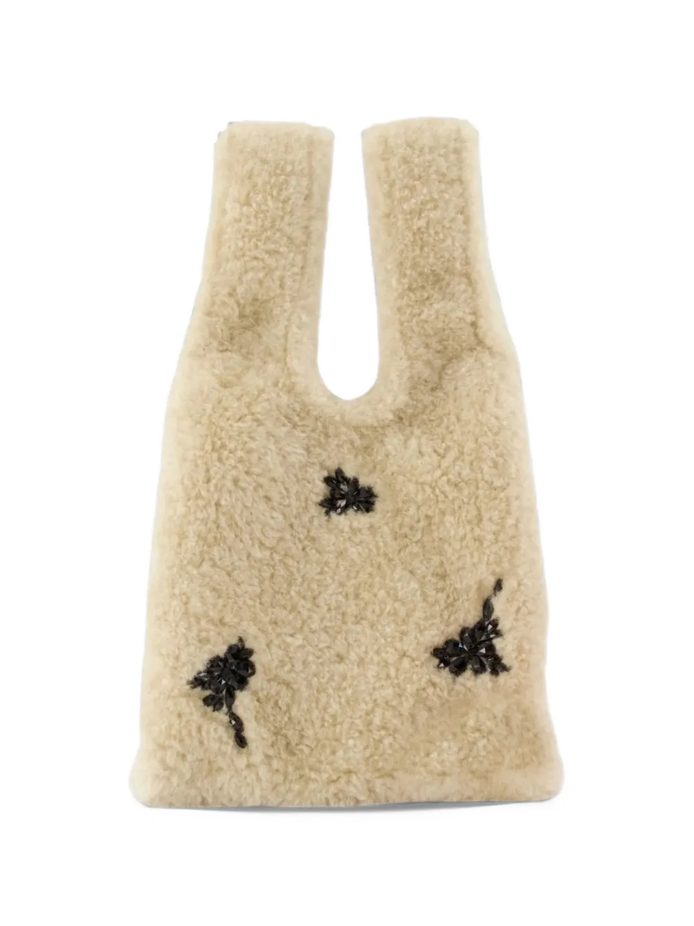 Simone Rocha crystal-embellished faux-shearling tote bag Beige