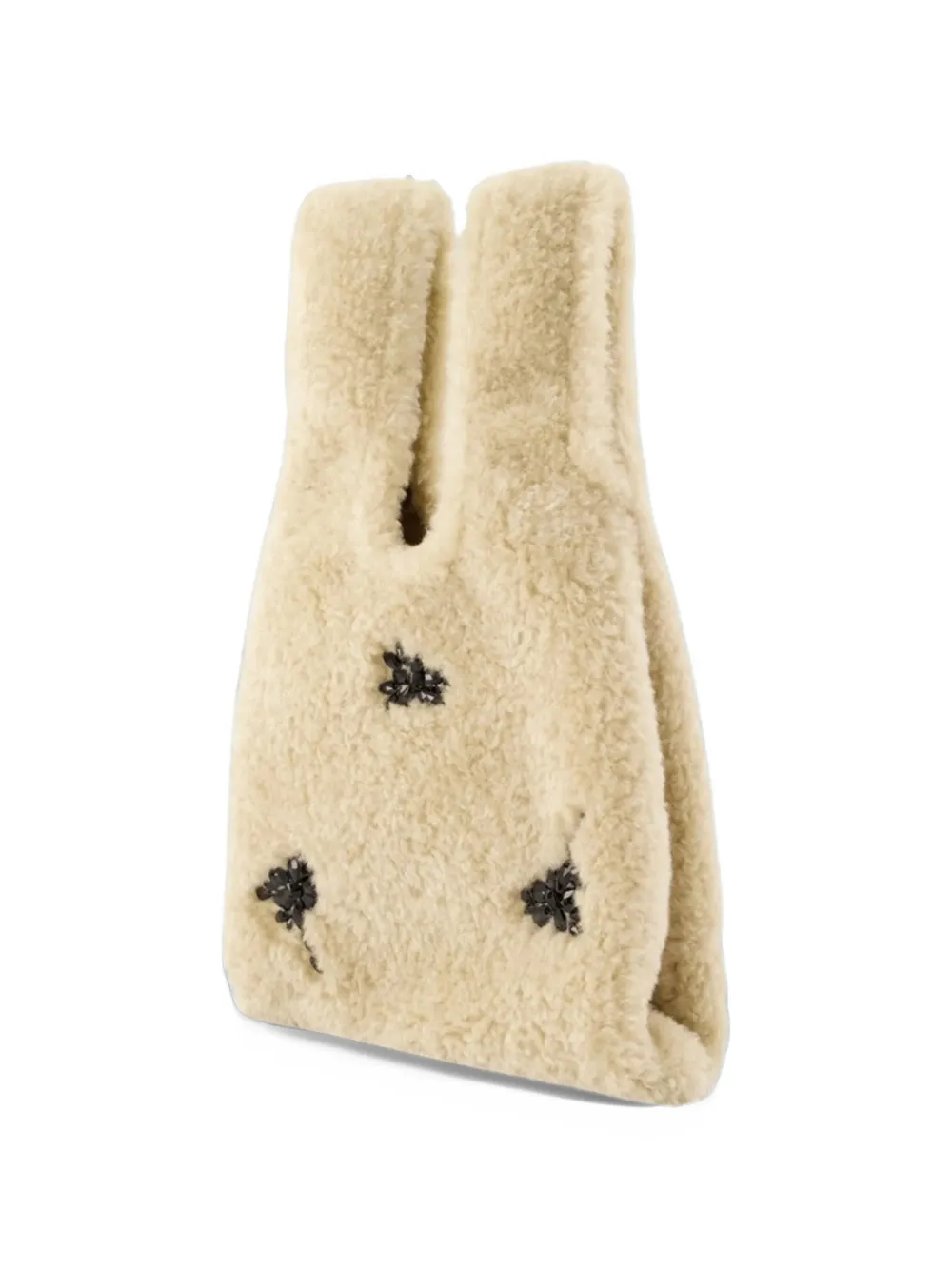 Simone Rocha crystal-embellished faux-shearling tote bag Beige