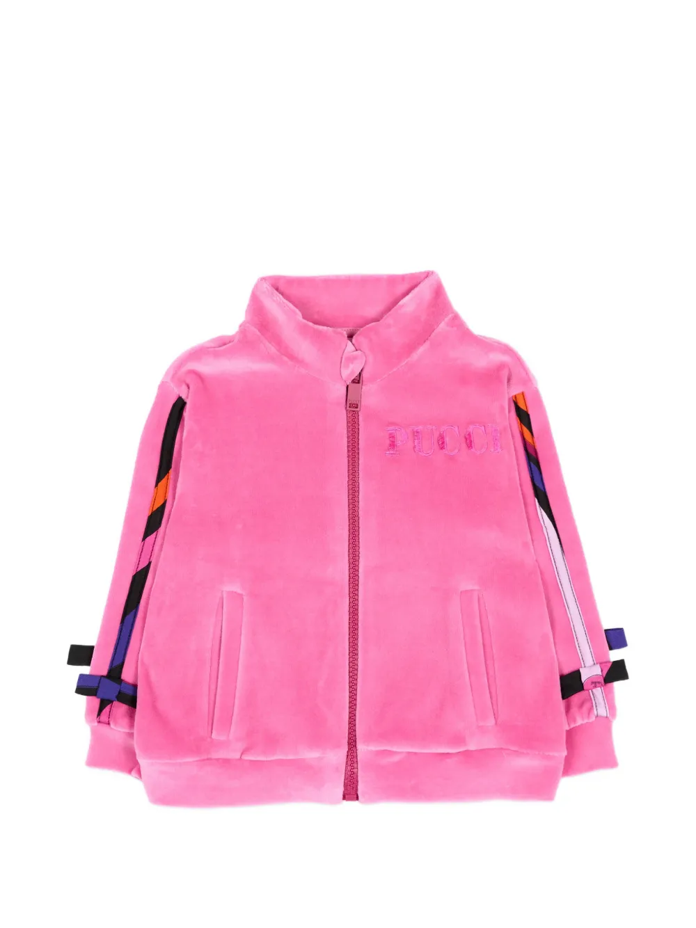 PUCCI Junior logo-embroidered velvet jacket Roze