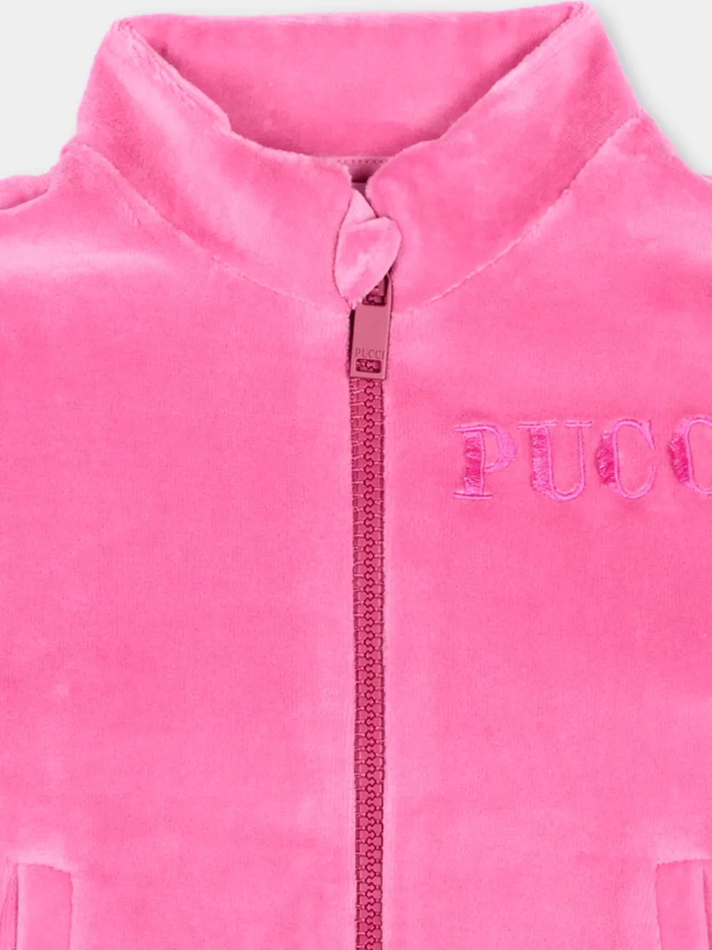 PUCCI Junior logo-embroidered velvet jacket Roze