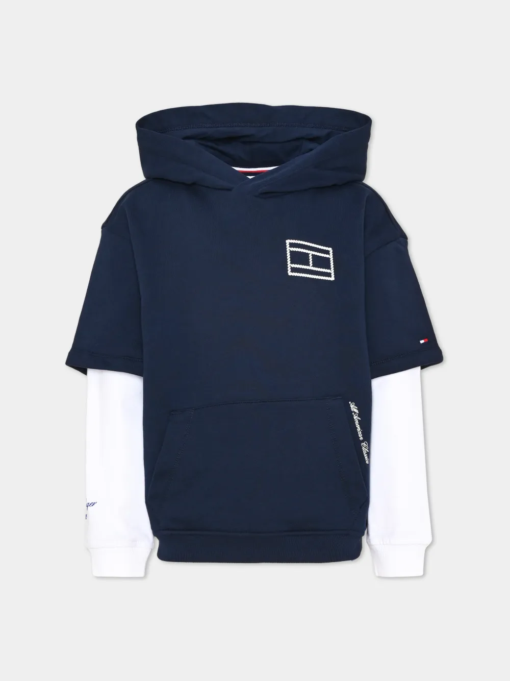 Tommy Hilfiger Junior layered-effect logo-patch hoodie - Blu