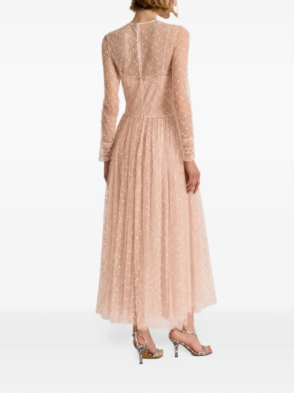 Alberta Ferretti embroidered lace-trim midi dress Roze