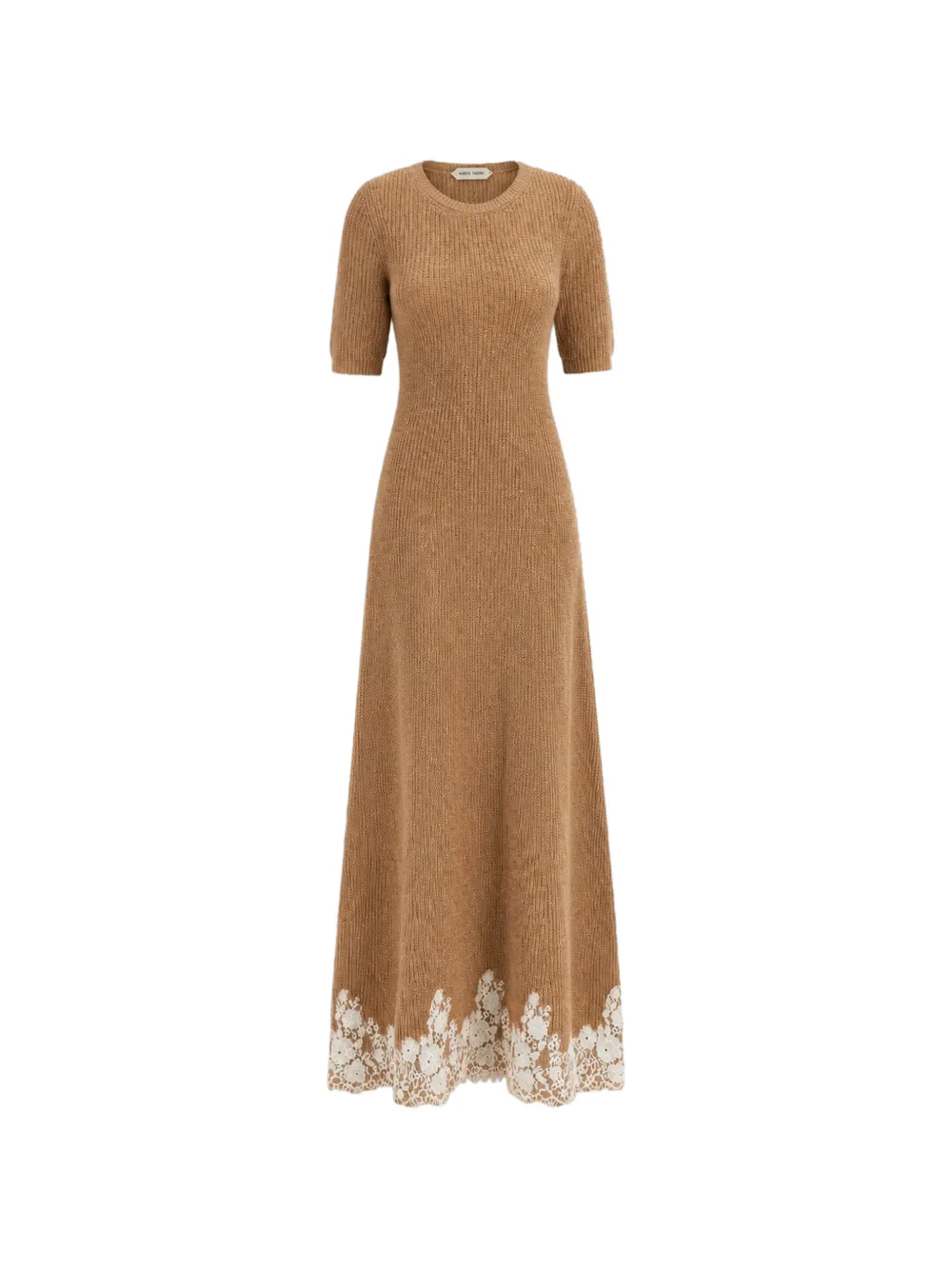 Alberta Ferretti lace-trim ribbed-knit midi dress Beige