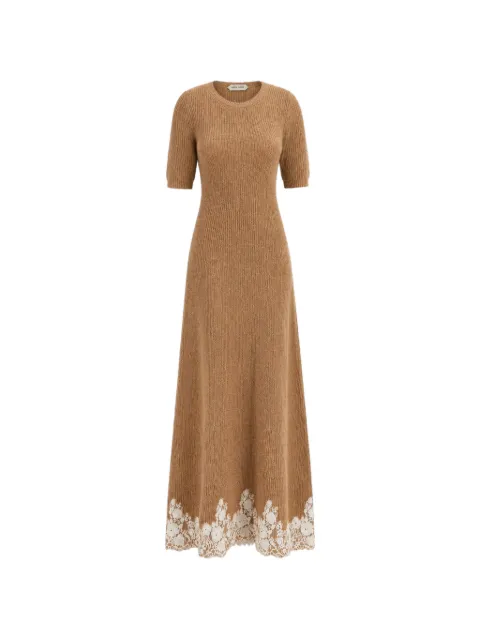 Alberta Ferretti lace-trim ribbed-knit midi dress