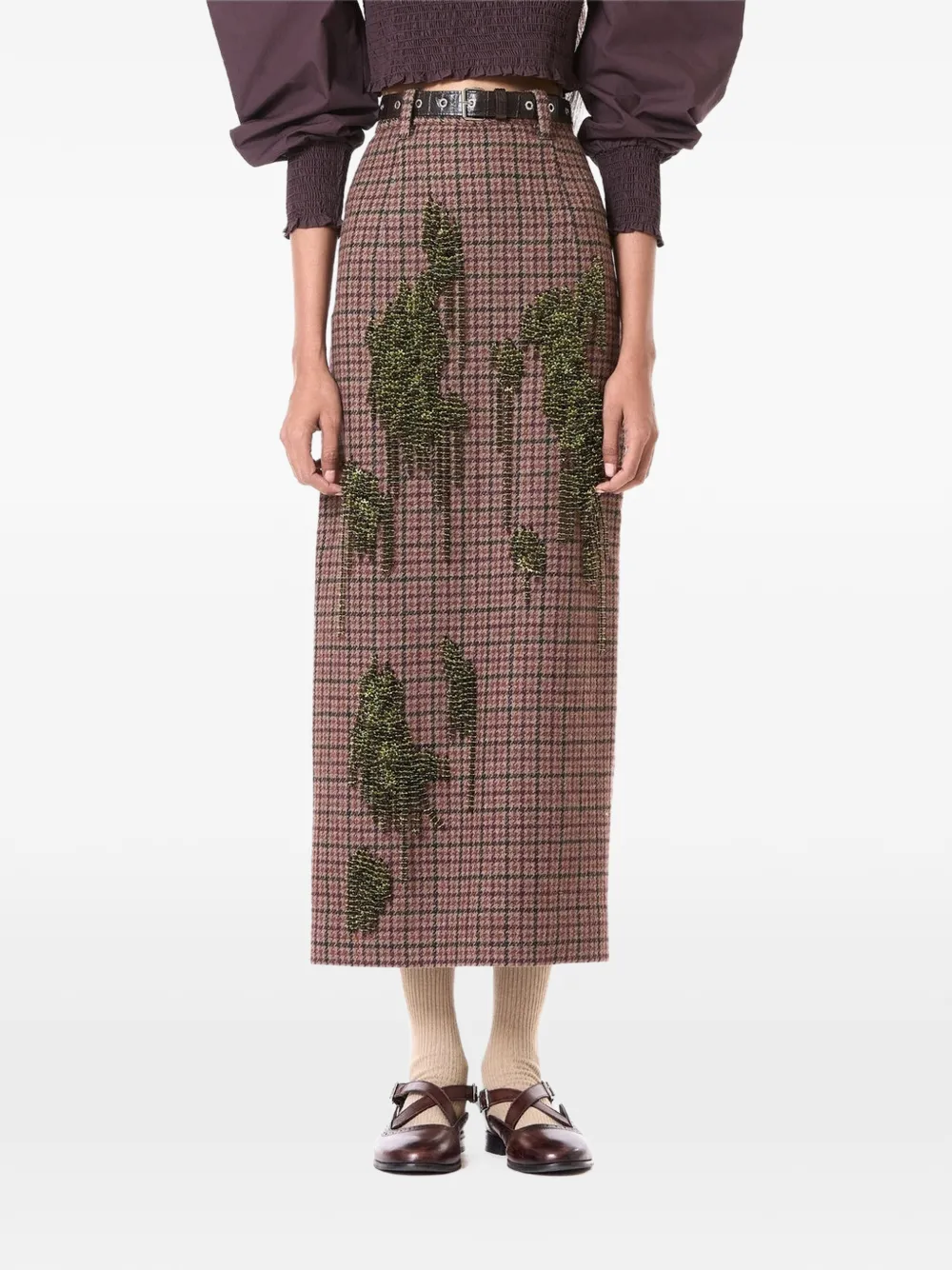 DHRUV KAPOOR bead-embellished checked midi skirt - Marrone