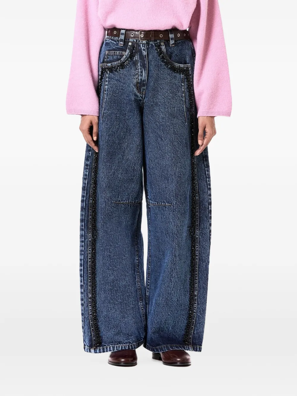 DHRUV KAPOOR bead-embellished barrel-leg jeans - Blu