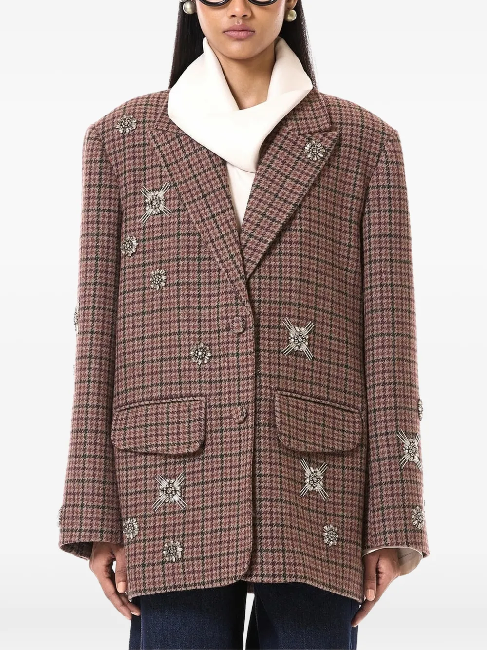 DHRUV KAPOOR crystal-embellished belted blazer - Brown