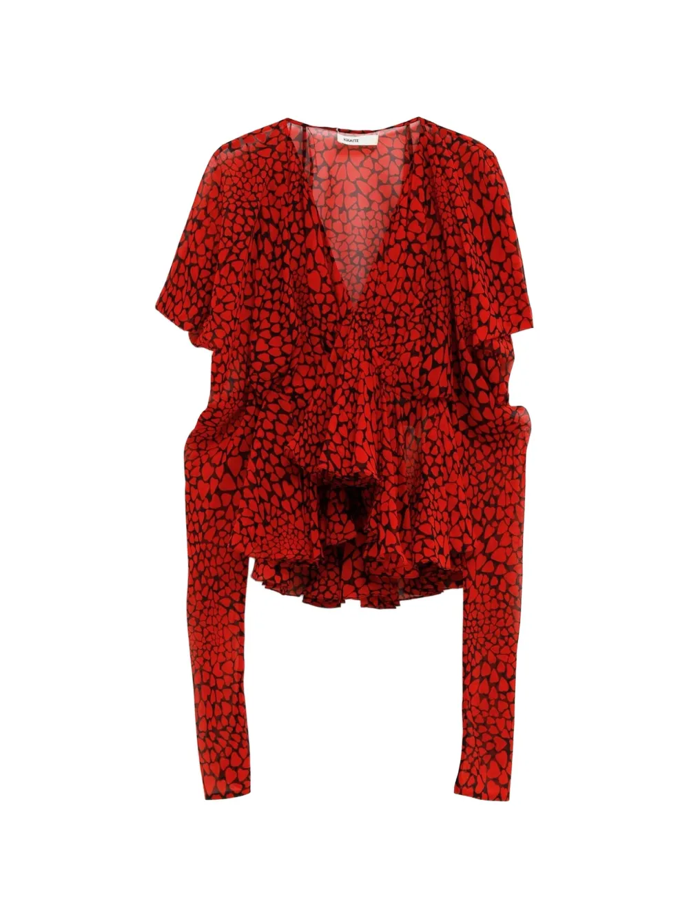 KHAITE heart-print ruffled blouse - Red