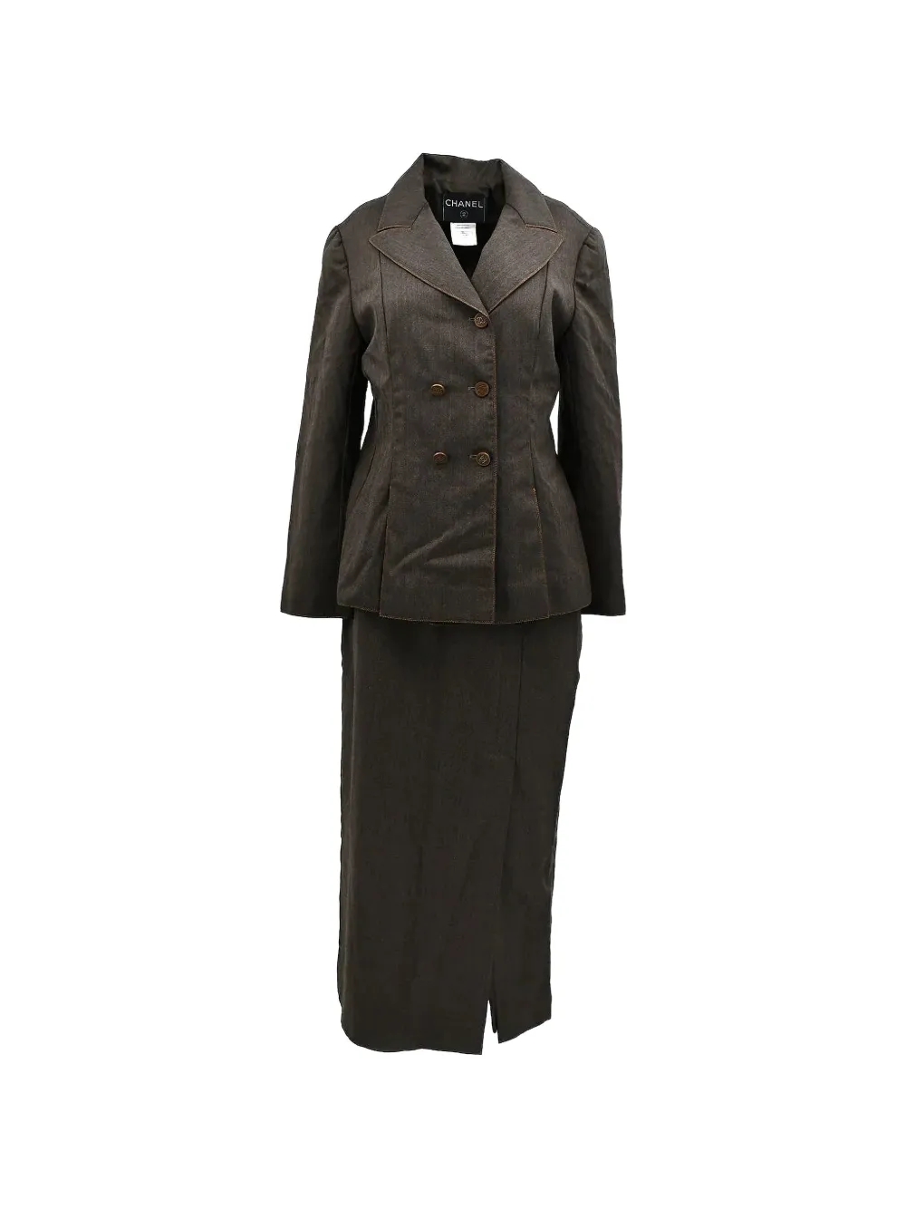 CHANEL Pre-Owned 1998 herringbone maxi skirt suit - Marrone