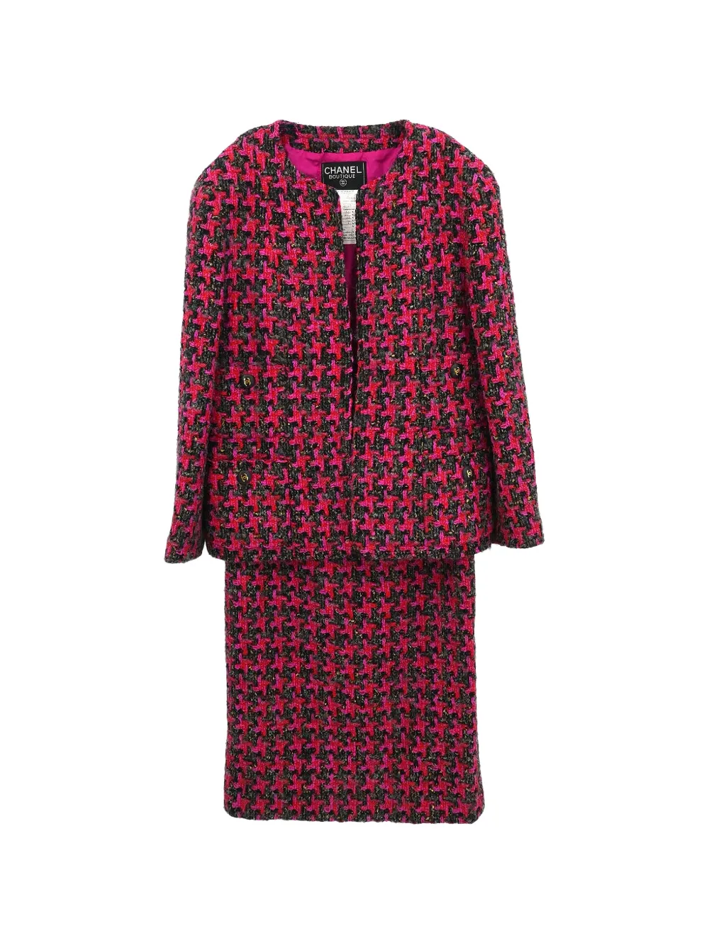CHANEL Pre-Owned houndstooth collarless-jacket skirt suit - Rosa