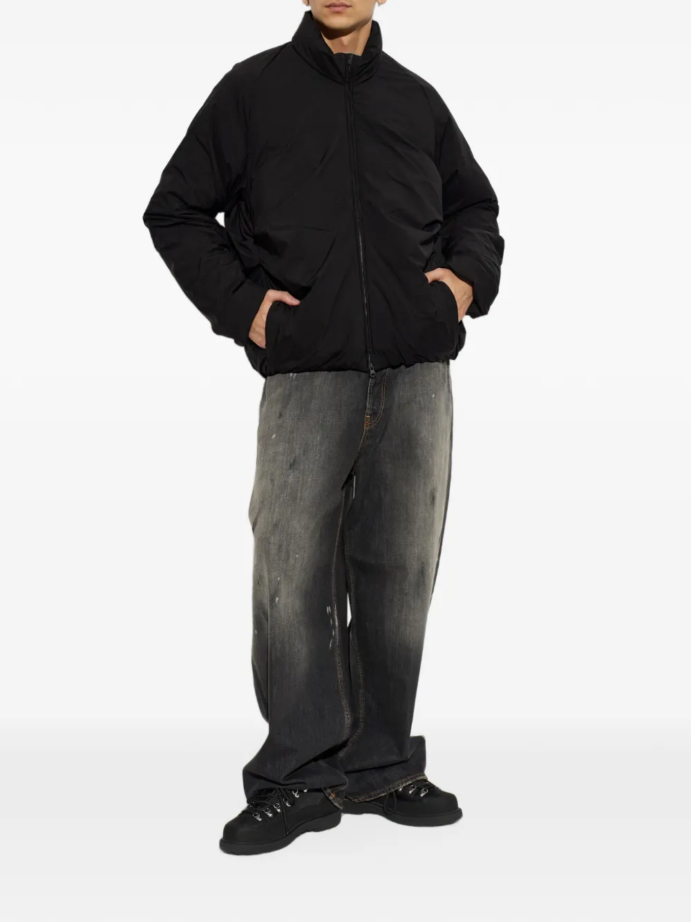 Post Archive Faction Flare ruched-detail down jacket Zwart